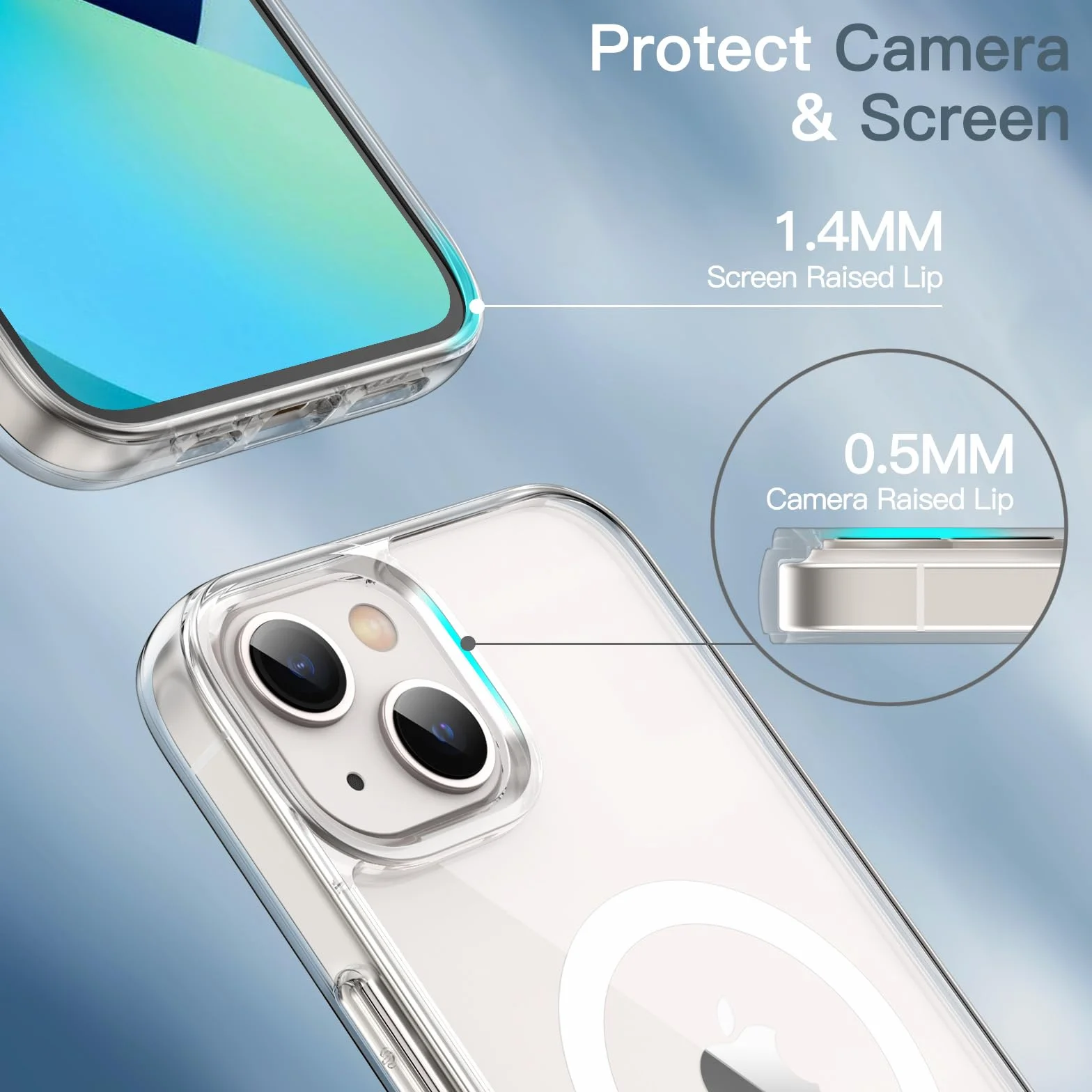 JETech Magnetyczna Etui dla iPhone 13 6,1 Cala Kompatybilny z MagSafe Bezprzewodowy Ładowanie Odporny Wstrząsy Case Przezroczysty Tył