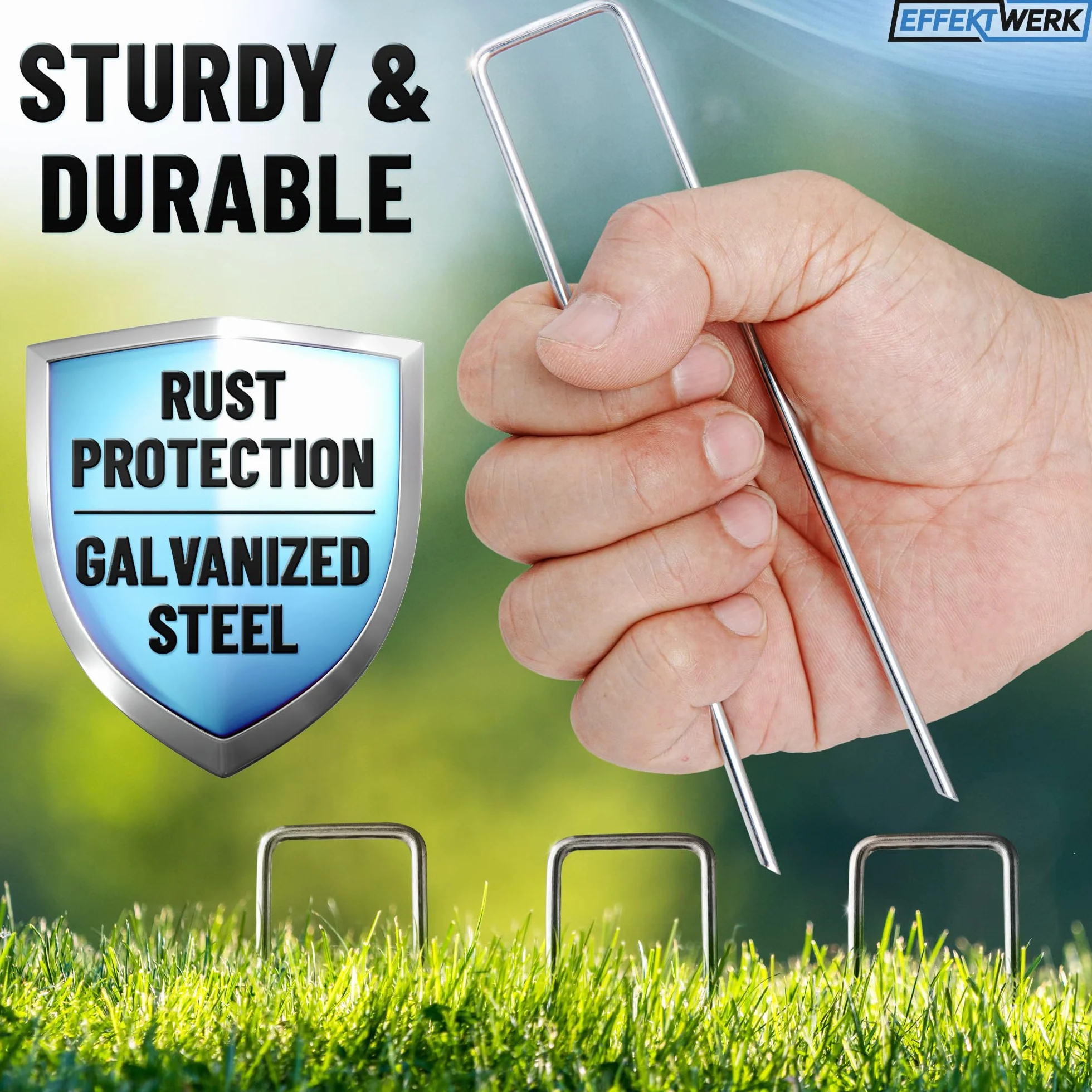 Garden Stakes (6" / 150mm, 50 PK), Galvanized U-Shaped Landscape Staples, Fabric Pins for Weed Barrier & Turf Installation