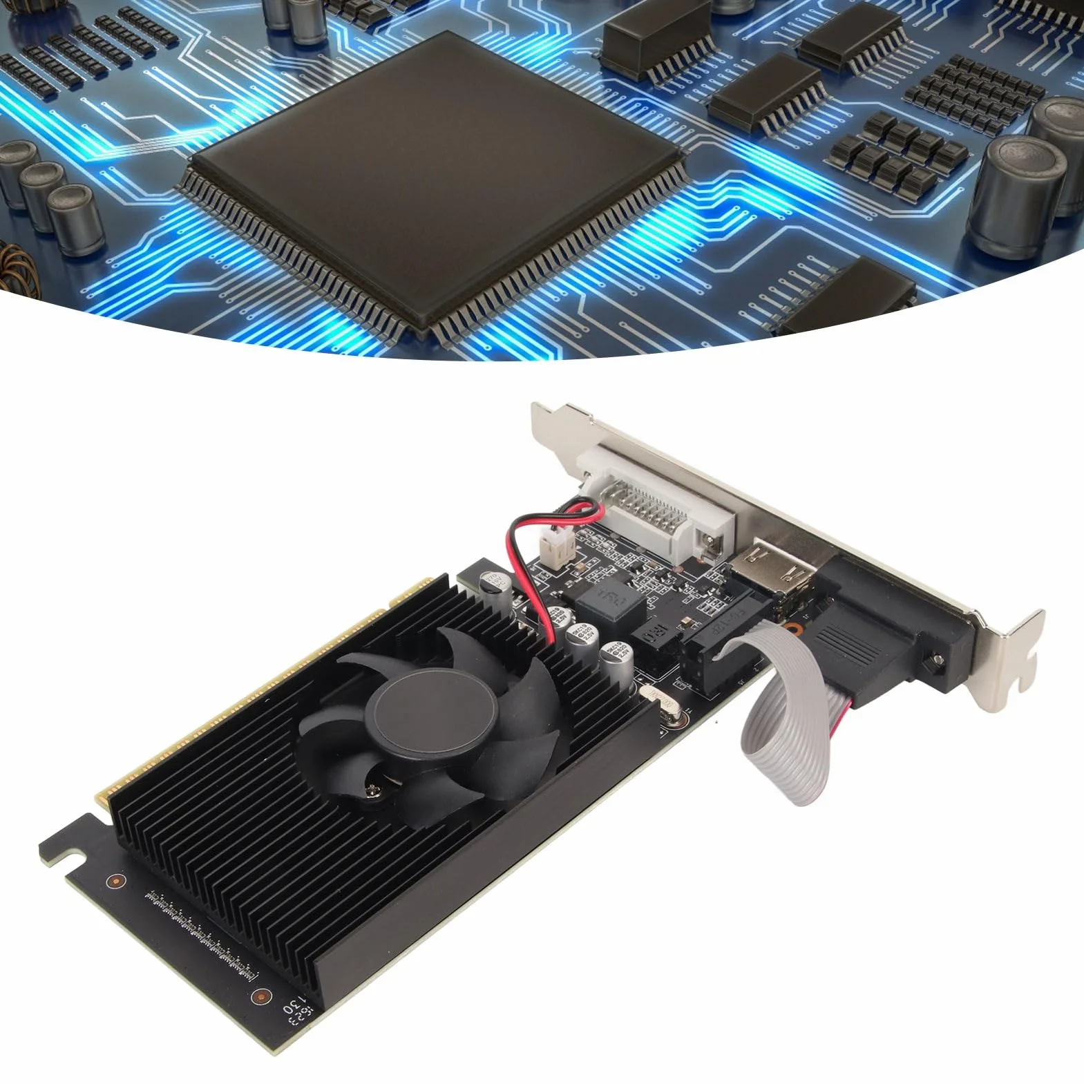 Karta Graficzna GT610 2 GB, 64-bitowa Karta Graficzna DDR3 PCI Express X16 z Wyjściem DVI VGA i Cichym Wentylatorem Chłodzącym do Komputera Stacjonarnego