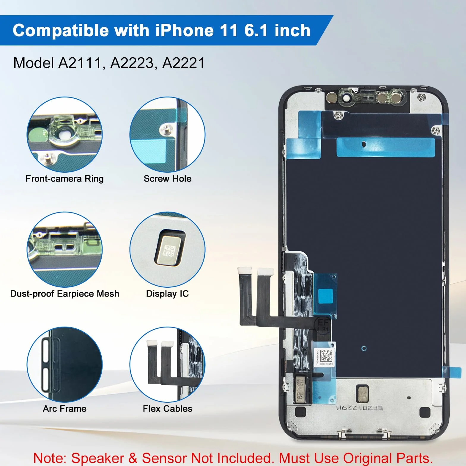LMQ Zamiennik ekranu LCD do iPhone'a 11 6,1 cala, montaż ramki, wyświetlacz LCD i ekran dotykowy 3D z zestawem narzędzi naprawczych do A2111, A2223, A2221, z wodoodpornym klejem do szkła hartowanego