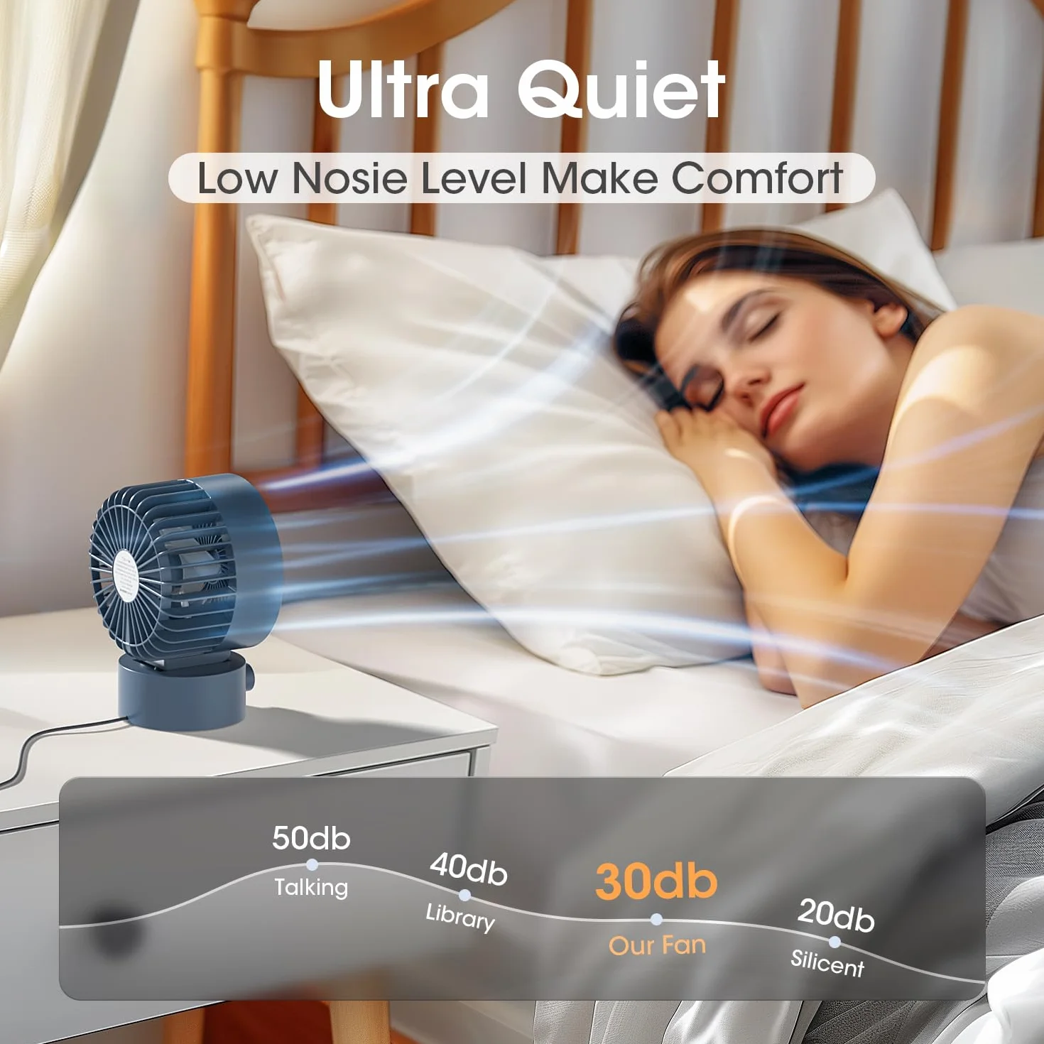 USB Desk Fan Small Quiet, Stepless Speed Flexible Adjust Mini Fans for Home Office Dorm Desktop, Portable Travel Fan Personal Cooling, Plug In USB Powered, Blue
