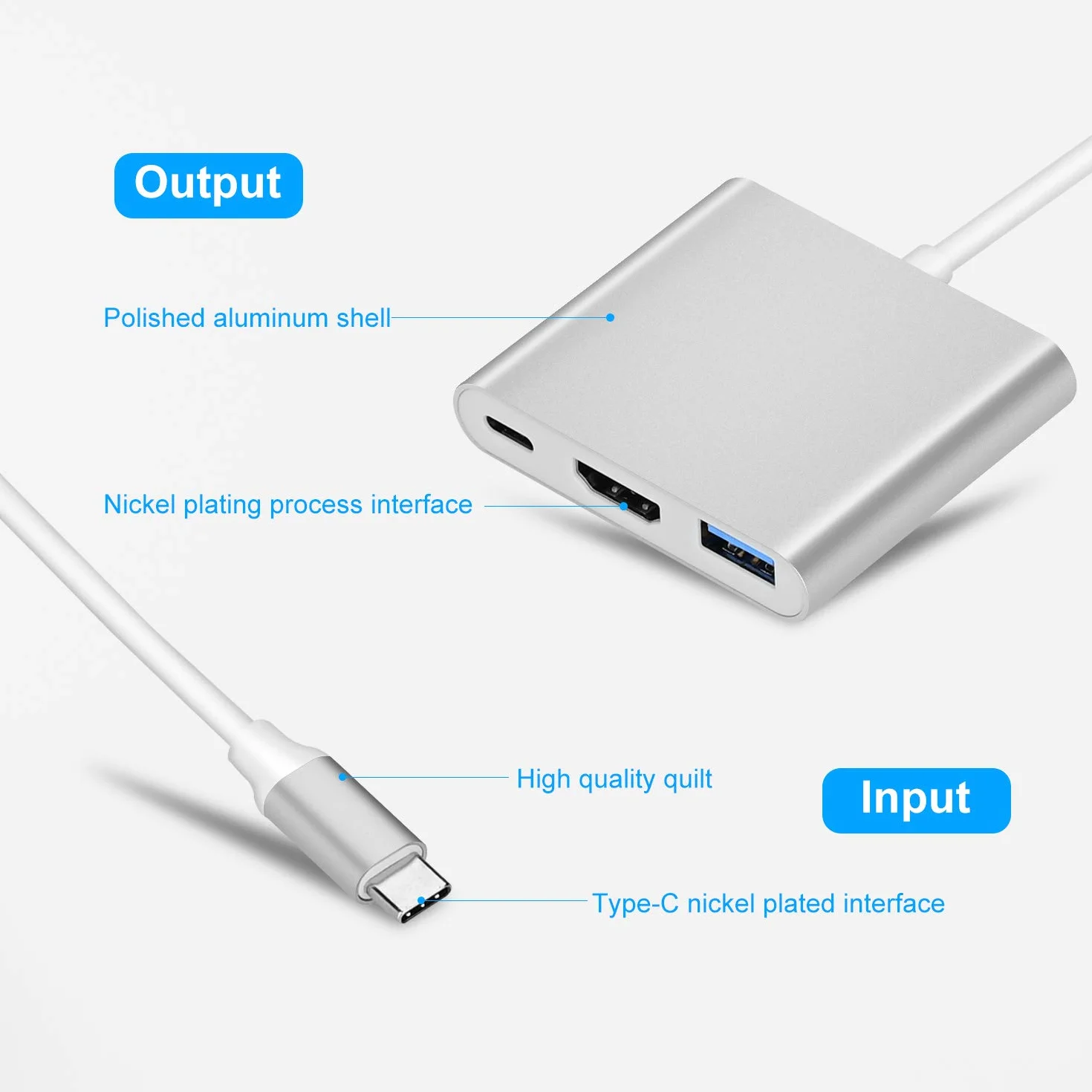 Adapter USB-C na HDMI Samsung Galaxy S8/S9 MacBook Air iPad Pro 2020 Dell XPS 13/15 srebrny