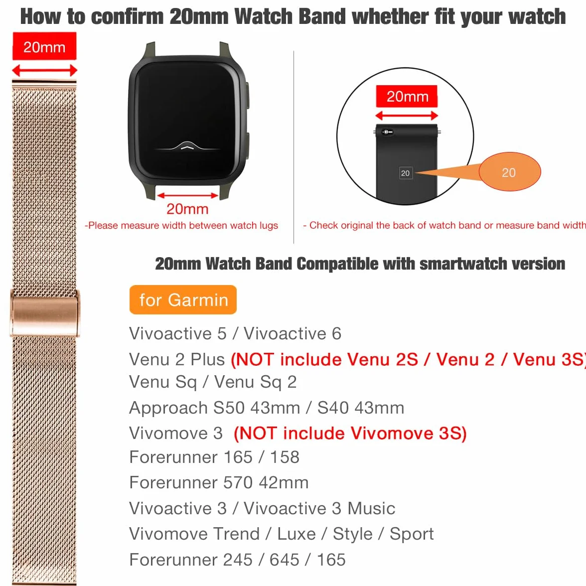 Pasek do zegarka Garmin Venu 2 Plus, metalowa siatka ze stali nierdzewnej 20 mm, szybkie odpinanie