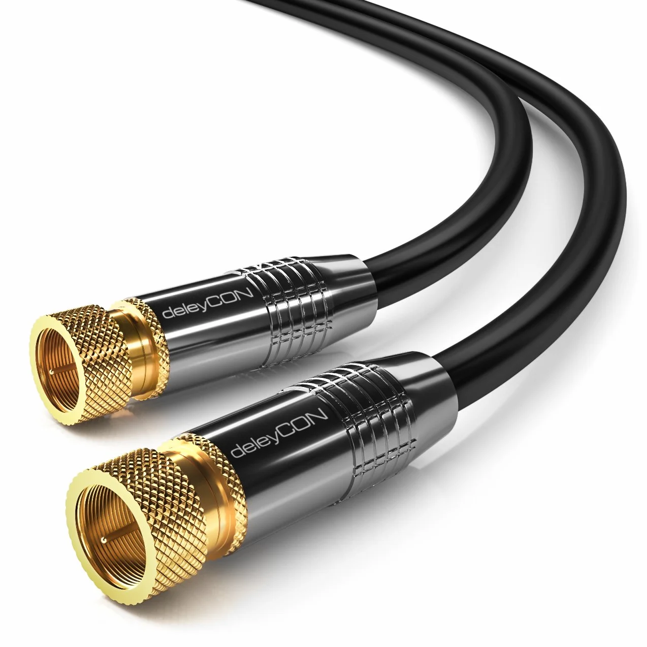 deleyCON 20m Kabel Antenowy SAT Koncentryczny DVB-S/S2 4K Ultra HD HDTV 2x Wtyk F Metalowe Złącza Czarny