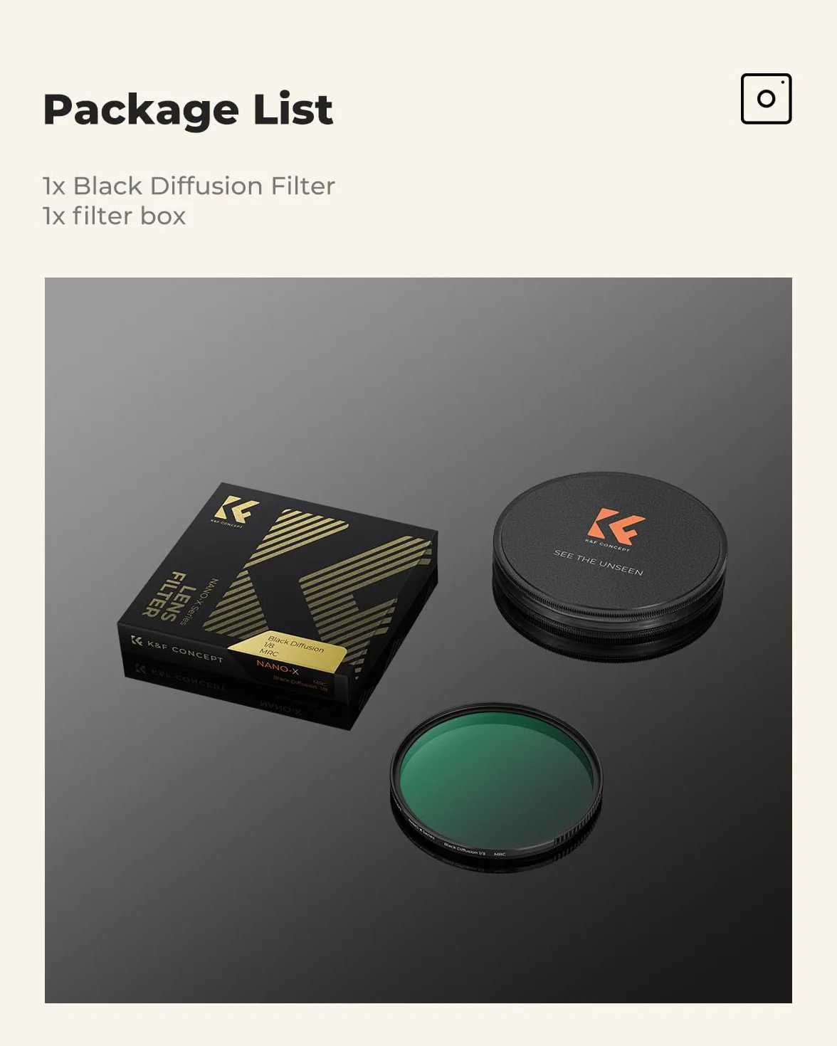 K&F Concept Filtr Black-Mist 1/8 46 mm Czarny dyfuzja Wysoka rozdzielczość Wodoodporny Odporny na zarysowania Antyodblaskowy do obiektywu aparatu cyfrowego