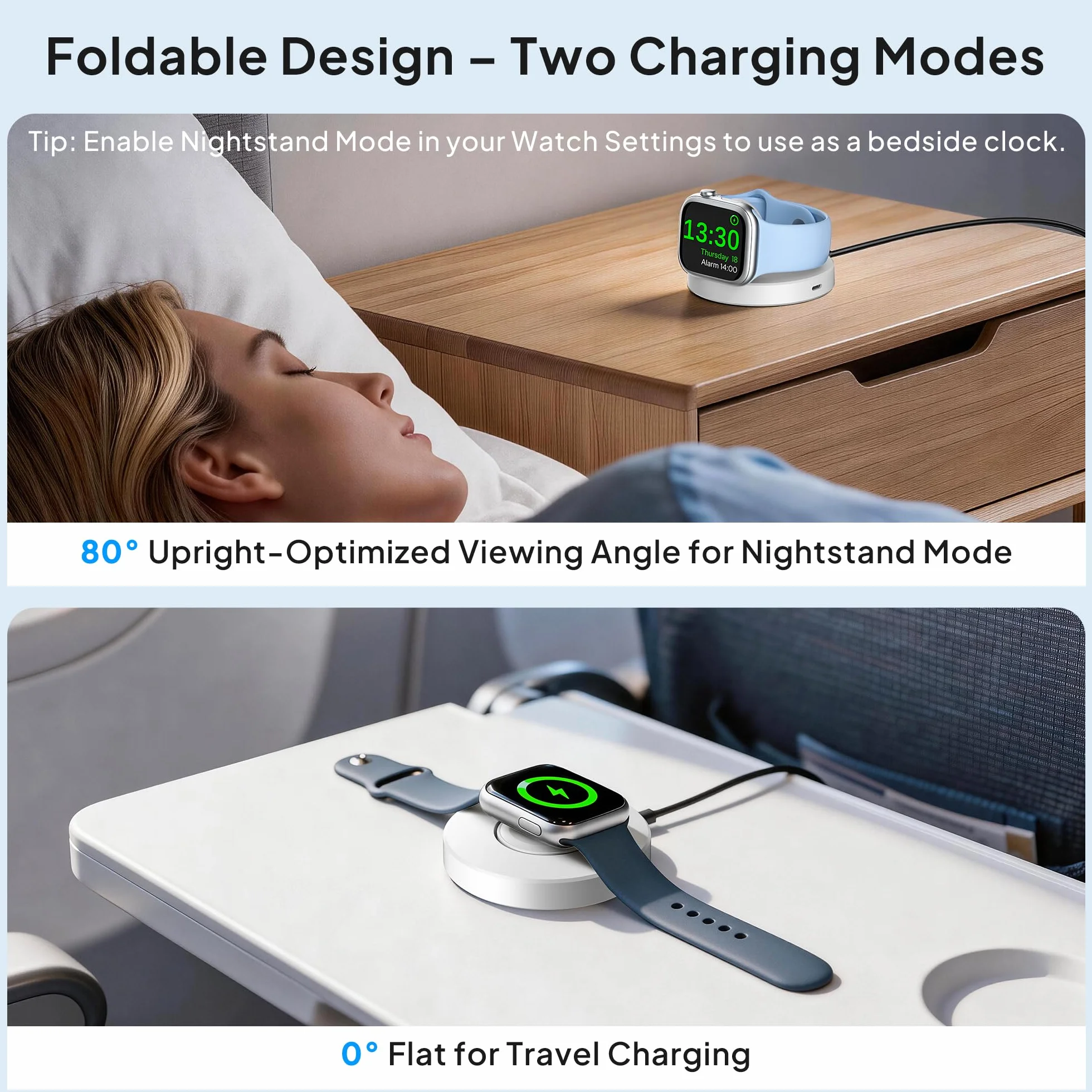 Elebase Ładowarka 5W do Apple Watch 11 z Portem Zasilania USBC i Lightning | Składany Magnetyczny Adapter, Bezprzewodowa Stacja Ładowania dla iWatch Series 10 9 8 7 6 5 4,Ultra SE 3 2 1