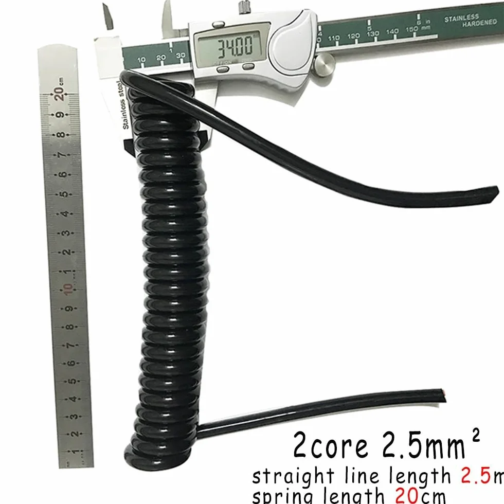 Kable spiralne elastyczne, Spiralny kabel zasilający 2-żyłowy, kwadratowy 2,5 mm, średnica zewnętrzna 8, zwijany drut, zwijana cewka(Undraw 3.75 meters)