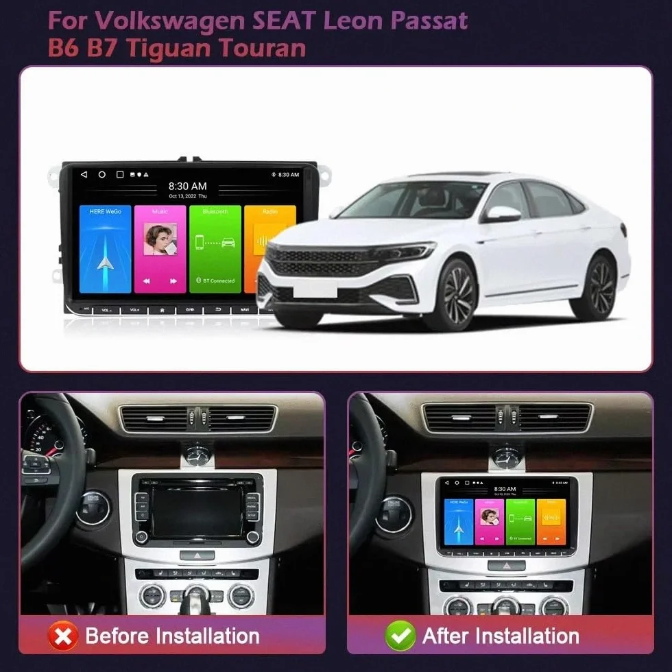 Car Radio dla Volkswagen SEAT Leon Passat B6 B7 Tiguan Touran 9 Inch Android 15 Car Navigation with Mirror Link Swc For, 8 Core 6G+128G