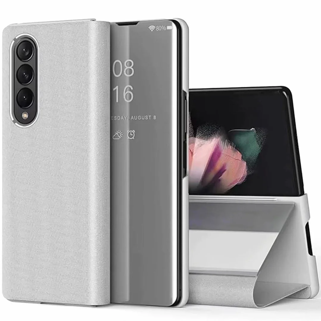 Etui do Samsung Galaxy Z Fold 7, etui z klapką z funkcją stojaka, PC/PU półprzezroczysty wygląd, odporne na wstrząsy etui ochronne na telefon Samsung Galaxy Z Fold 7, srebrne