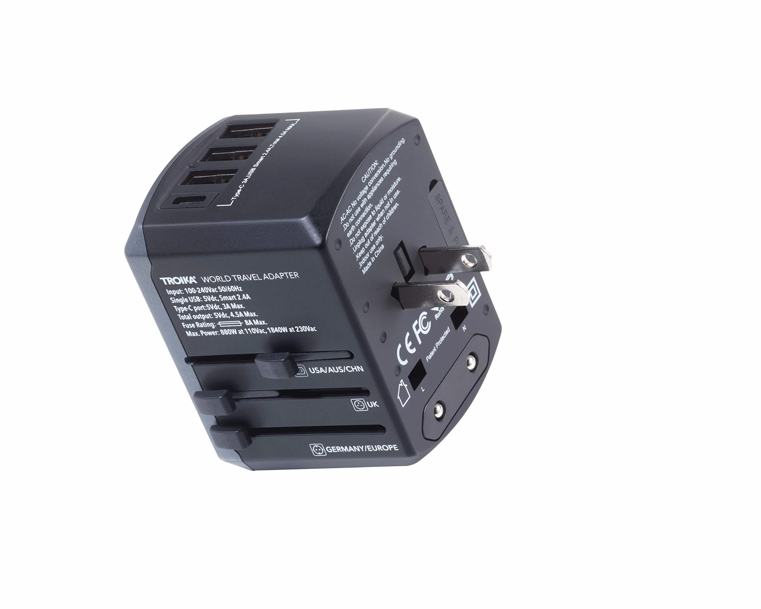 TROIKA Designerski zestaw adapterów podróżnych TROIKA World Travel Adapter, czarny, 26cm, Nowoczesny
