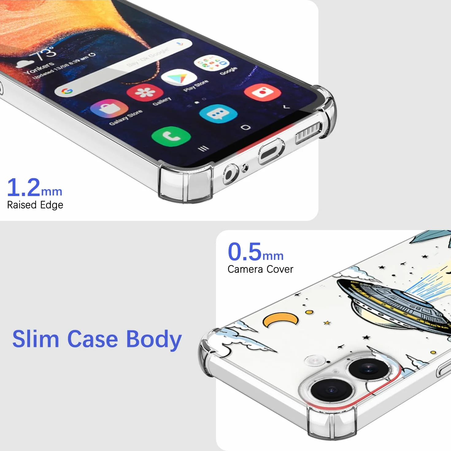 Przezroczyste etui na iPhone 17, miękki silikon TPU odporny na wstrząsy wzór odpowiedni dla dziewcząt i chłopców lekki cienki pokrowiec ochronny na iPhone 17, statek kosmiczny