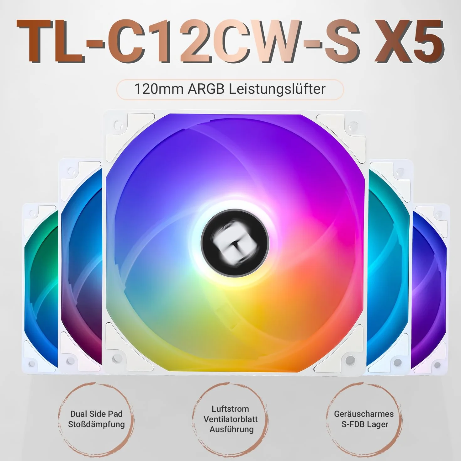 Thermalright TL-C12CW-S X5 wentylator CPU 120 mm ARGB chłodnica do obudowy, PWM cichy wentylator komputerowy z łożyskiem S-FDB, wentylator o prędkości obrotowej do 1550 obr./min, wentylator PC, zestaw