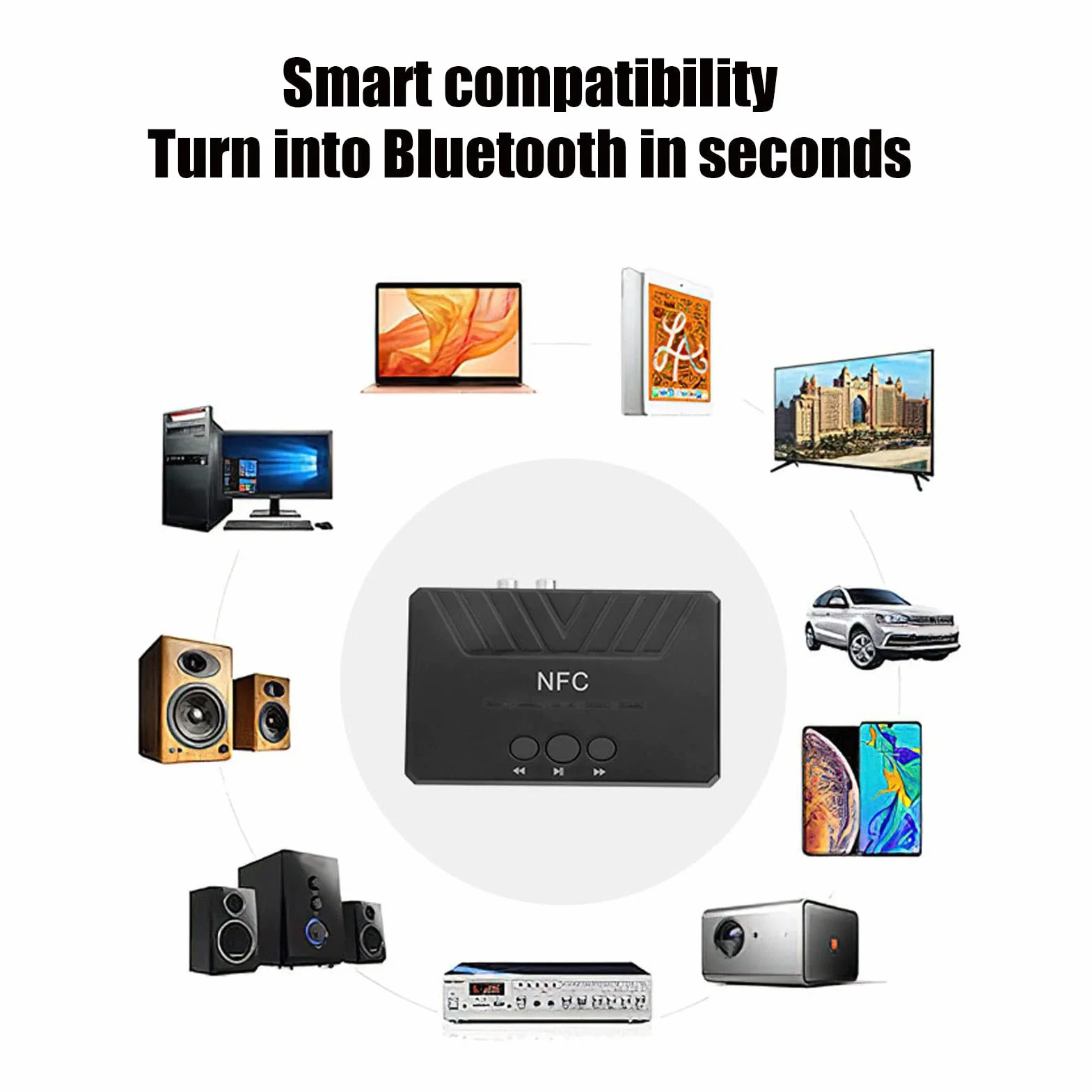 Bezprzewodowy Odbiornik Audio, Odbiornik NFC Bluetooth 5.0 Bezprzewodowy Adapter Audio AUX, do Pracy z Systemem Dźwiękowym Strumieniowego Przesyłania Muzyki, Kompatybilny z Komputerami Telewizyjnymi,