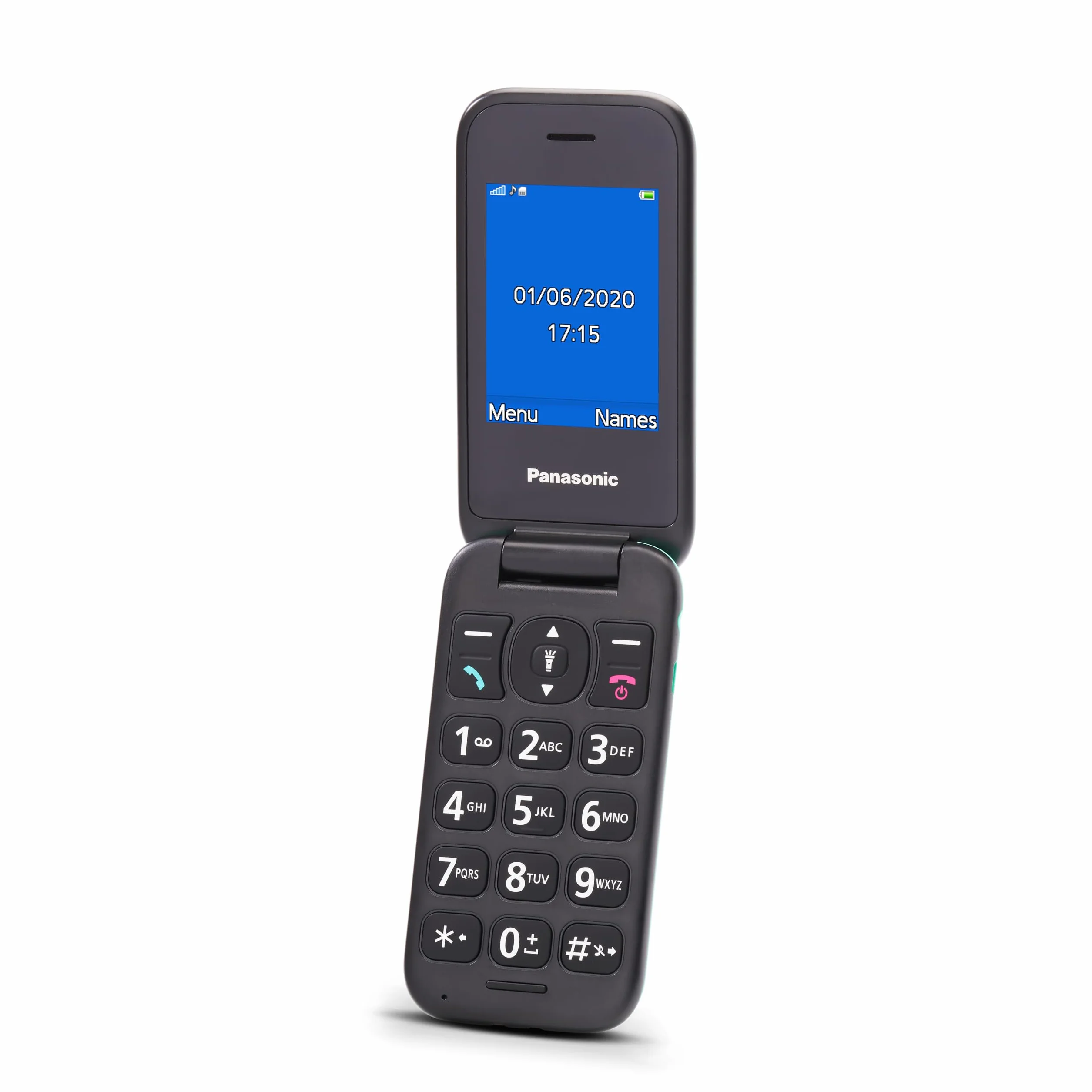 Panasonic KX-TU400 łatwy w użyciu telefon z klapką (łatwa obsługa, połączenia priorytetowe przez zestaw głośnomówiący, długi czas pracy baterii), niebieski
