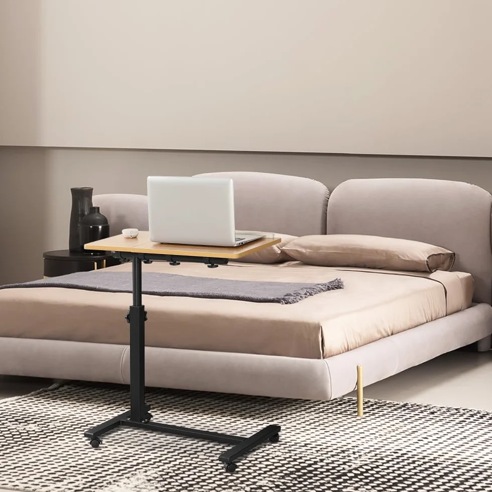 Stolik do laptopa z regulacją wysokości kółek Składany stojak H x szer. x gł.: 60 x 34,5 x 58-90 cm, stół do komputera Wysokość drewna, biurko (60 x 34,5 x 58-90 cm (kolor drewno)
