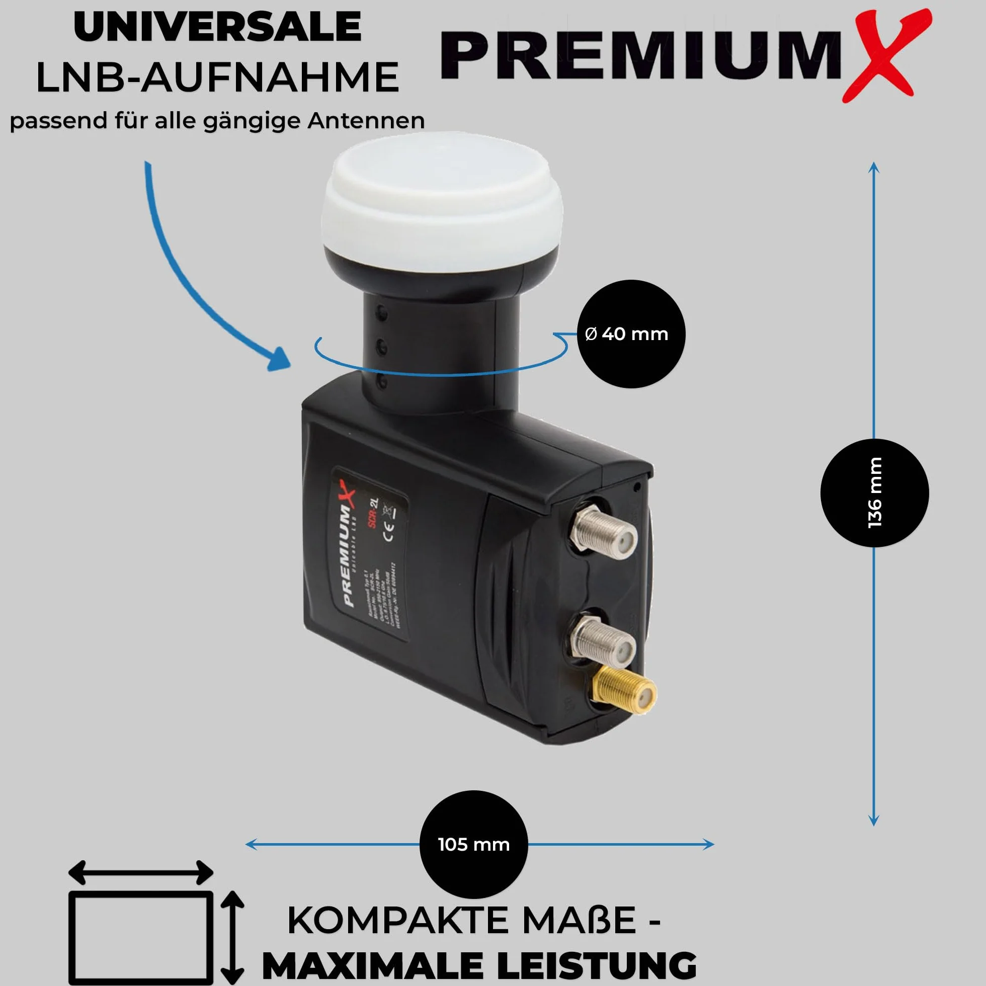 Premium X Unicable LNB - 4 kable uniwersalne + 2 Legacy - 4K Full HD - z ochroną przed warunkami atmosferycznymi do anteny satelitarnej - system jednokablowy cyfrowy odbiornik TV - czarny