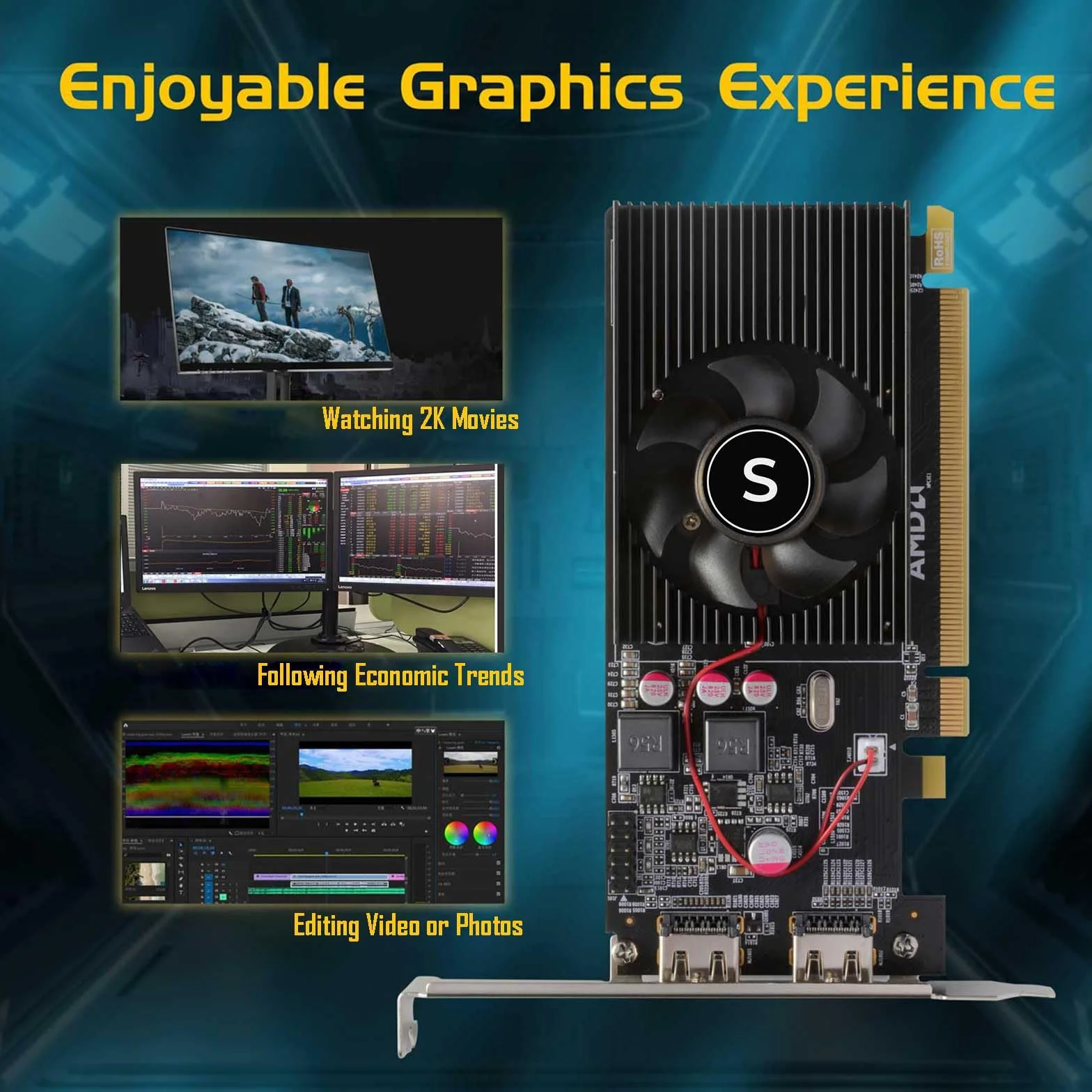 Radeon HD 6570 karta graficzna, podwójny HDMI, 1G GDDR3 64-bitowa, karty graficzne, PC, niskoprofilowy, procesor graficzny komputerowy, PCI Express x 16, 60 W niska moc, Plug & Play, chłodzenie powietrzem z pojedynczym wentylatorem