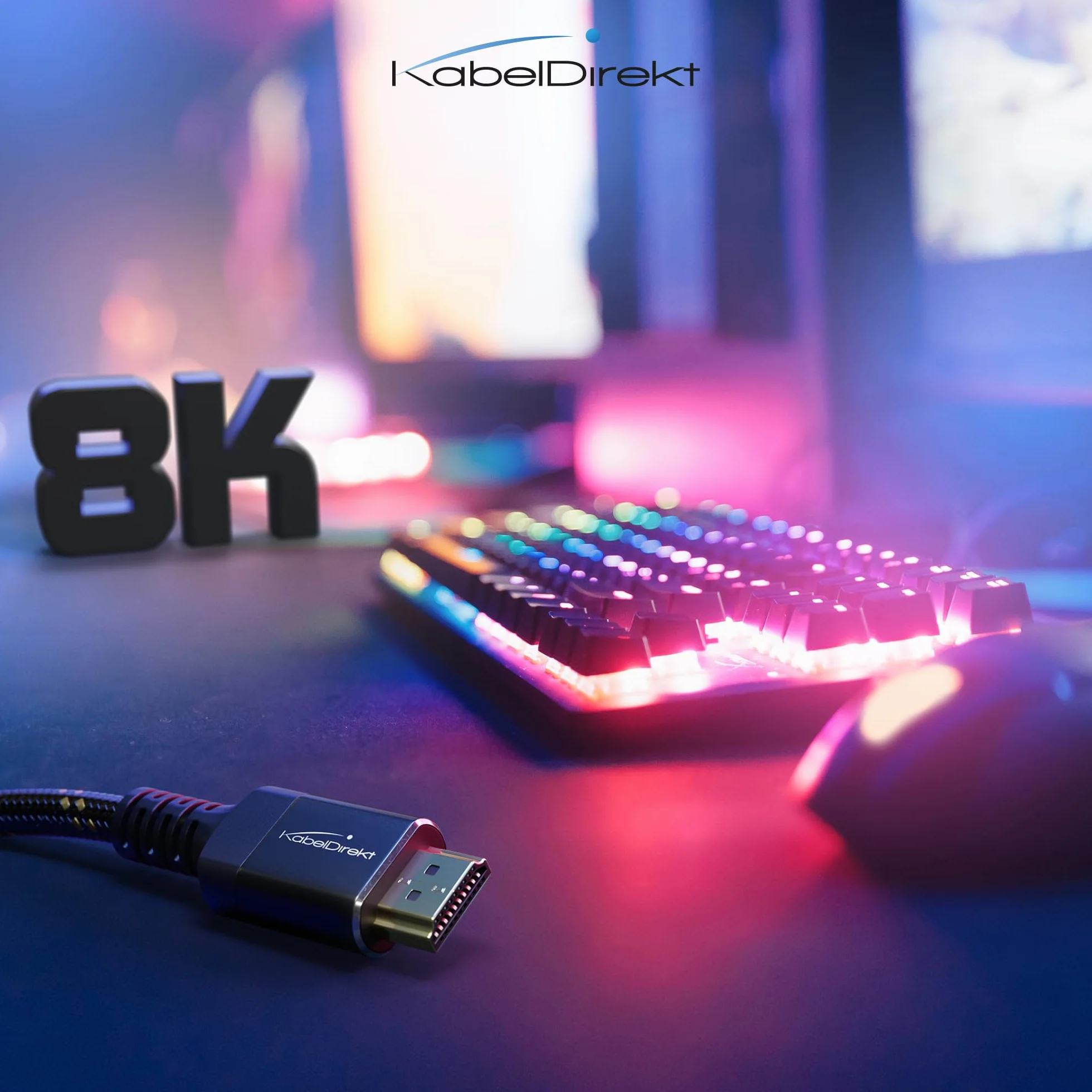 KabelDirekt Kabel HDMI 2.1 2m 8K 48Gbps Metalowe Złącza Pleciona Okładzina