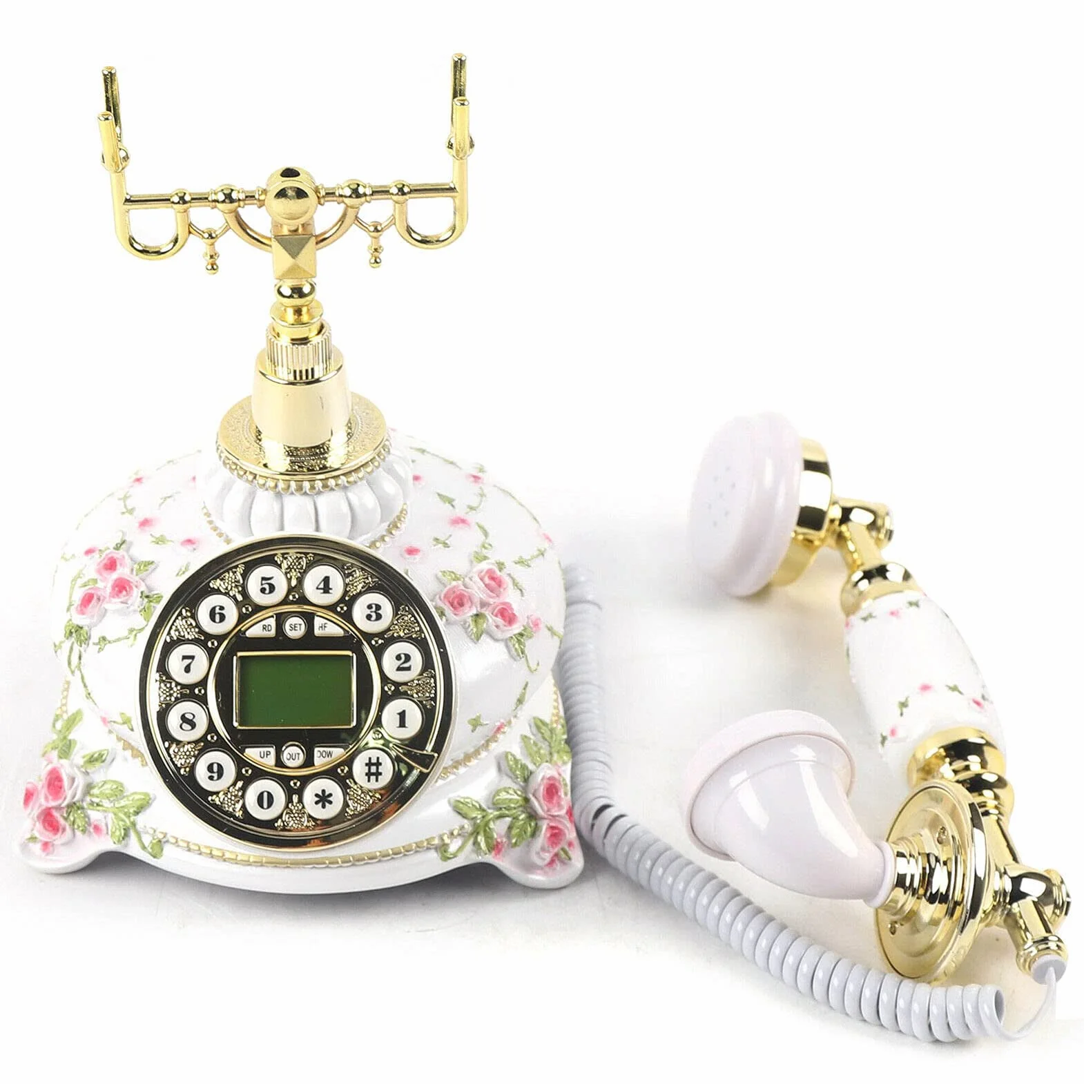 Telefon w stylu vintage, staromodny telefon stacjonarny, stały cyfrowy antyczny telefon stacjonarny do domu, kawiarni, biura, hoteli (A)