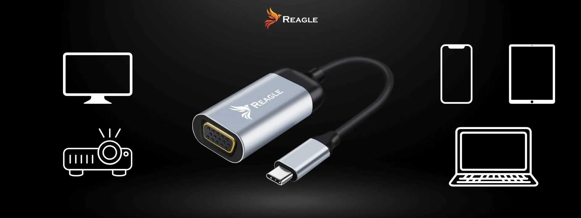 Reagle Adapter USB-C na VGA Full HD 1080p 60Hz USB Type-C 3.2 konwerter aluminiowa obudowa