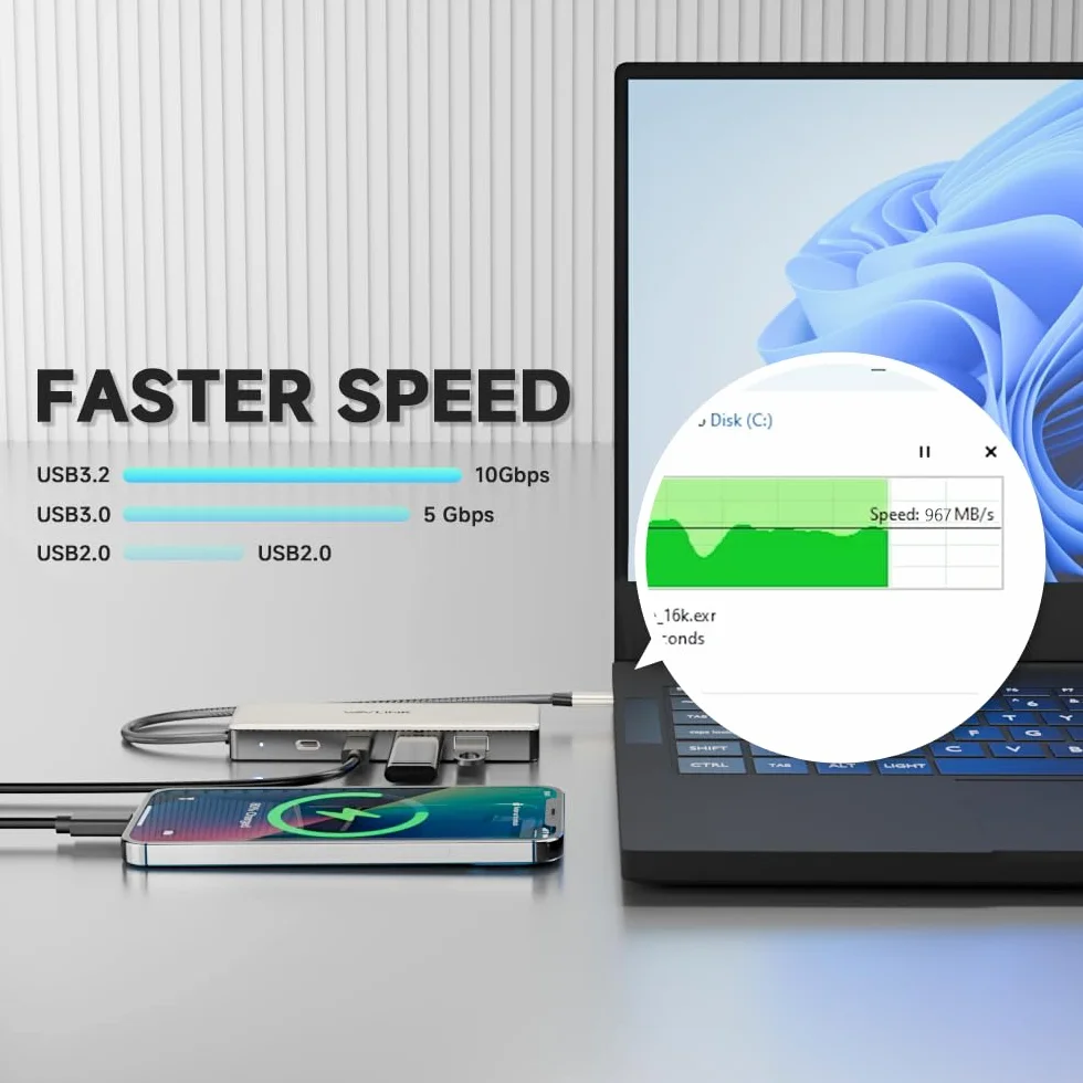 Hub USB C, koncentrator WAVLINK 10 Gb/s, 2 porty USB C 3.2, 2 porty USB A 3.2, kompatybilny z iMac/MacBook/Chromebook/Dell/HP/Lenovo (nie obsługuje ładowania/rozszerzania monitora)