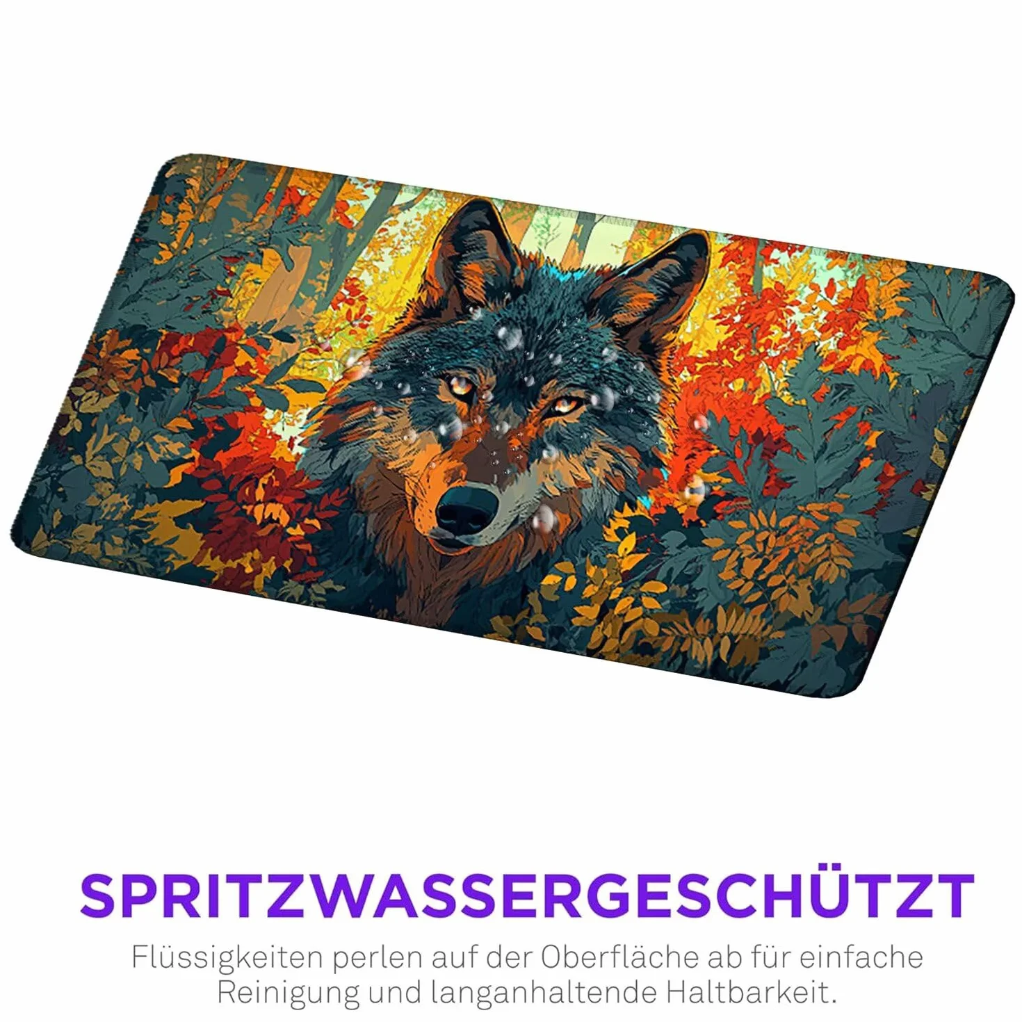 Podkładka pod mysz XXL 1200 x 600 mm duża podkładka pod mysz do gier, wodoodporne i antypoślizgowe gumowe podkładki pod mysz, podkładka pod mysz z wszytymi krawędziami do komputera, PC (wilk leśny) x