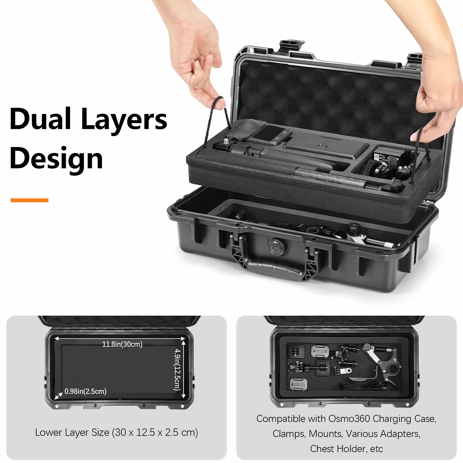 AMAZEAR Osmo 360 twarde etui, dwuwarstwowe, wodoszczelne, IP67, odporne na wstrząsy, do DJI Osmo 360 Adventure Combo, akcesoria, przenośny, kompaktowy, z paskiem na ramię, lekki