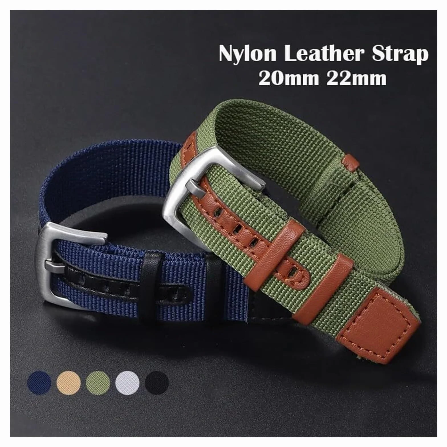 Zamiennik bransoletki inteligentnego zegarka, 20mm 22mm płócienny nylonowy skórzany pasek do zegarka męska bransoletka sportowa do inteligentnego zegarka wymiana opaski na nadgarstek