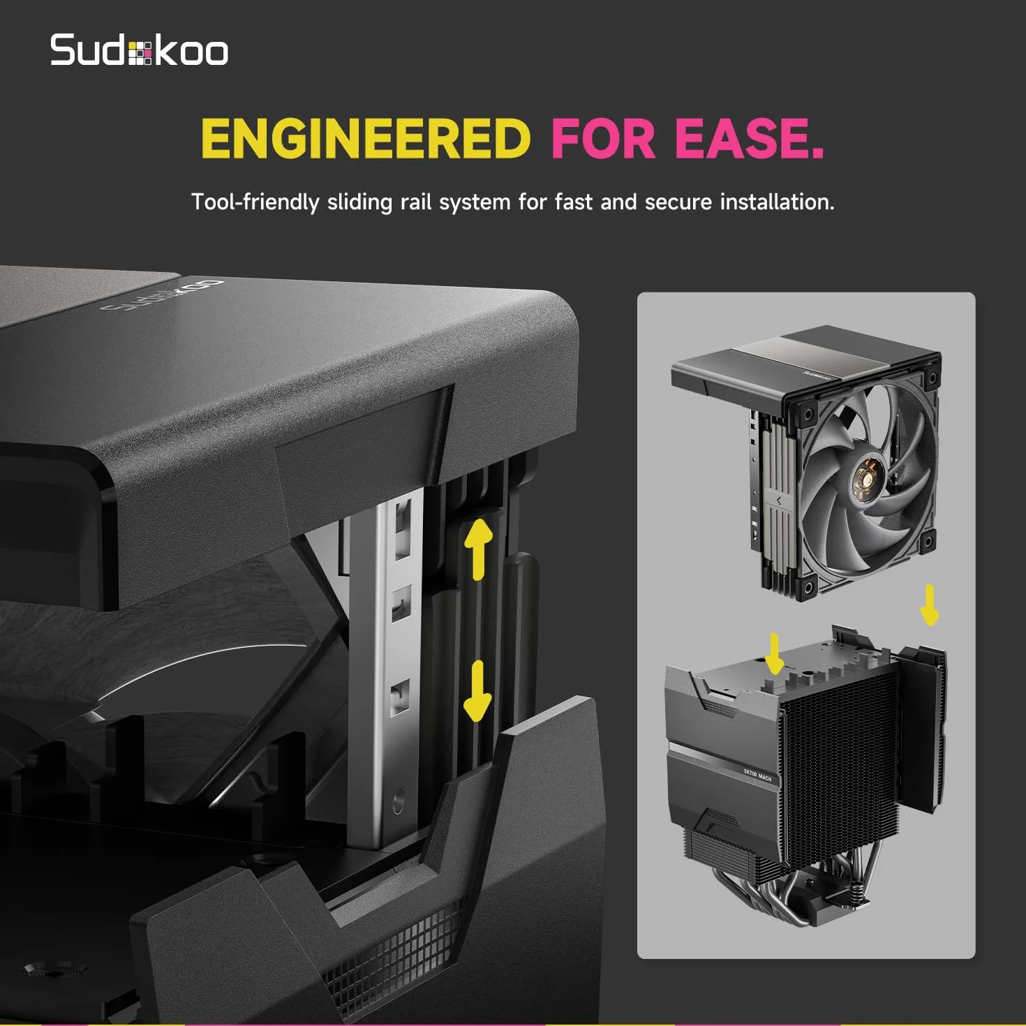 Sudokoo SK700 MACH Chłodzenie CPU: Air Cooler z Wentylator 120mm PWM MACH120 - Single Tower z 7 Rurki Cieplne dla AMD AM5 & Intel LGA 1851/1700/1200/115X, TDP 280W, Łatwy Montaż