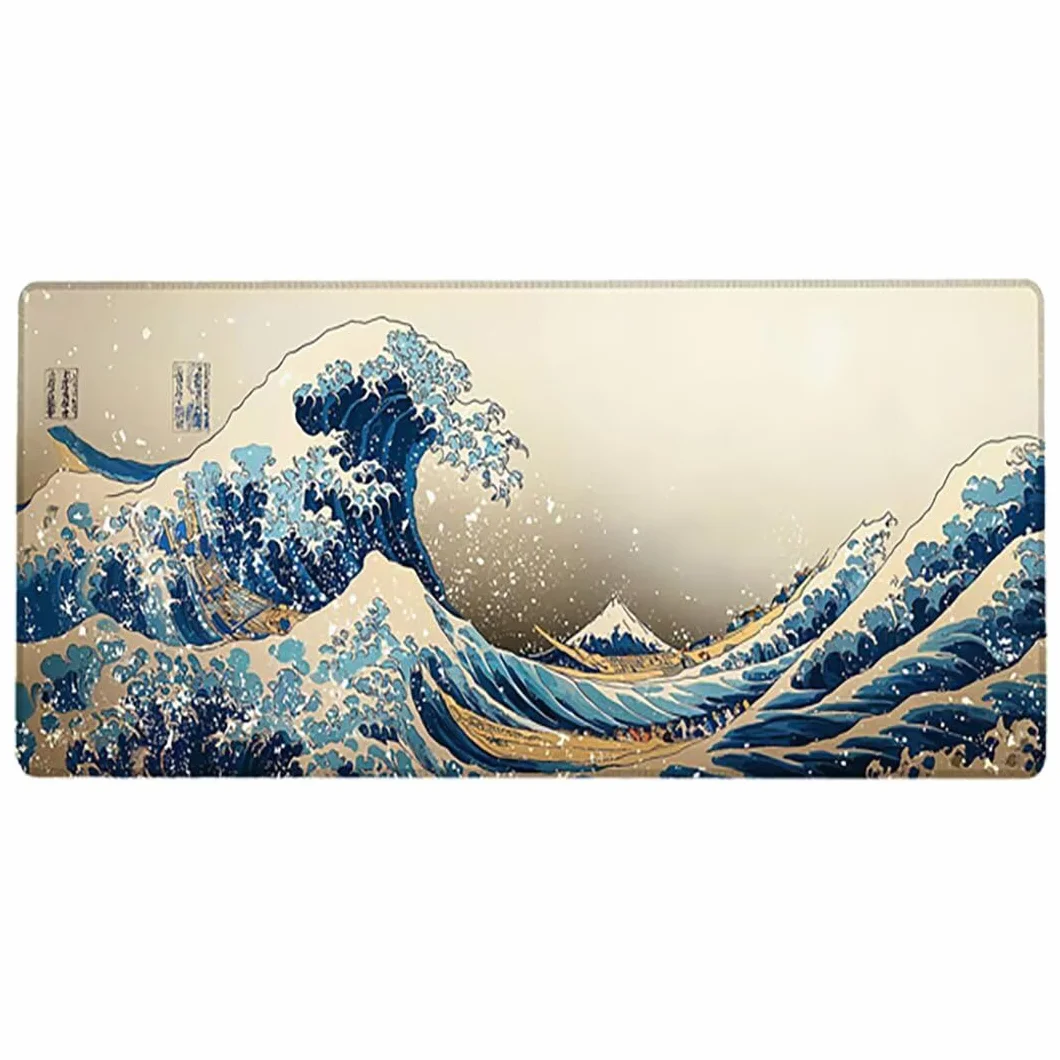 Gamingowa podkładka pod mysz XXL, 1600 x 800 x 3 mm, oceaniczna, antypoślizgowa, XXL, retro, duża, podkładka na biurko, nadaje się do prania, antypoślizgowa gumowa podstawa, szwy na krawędziach do