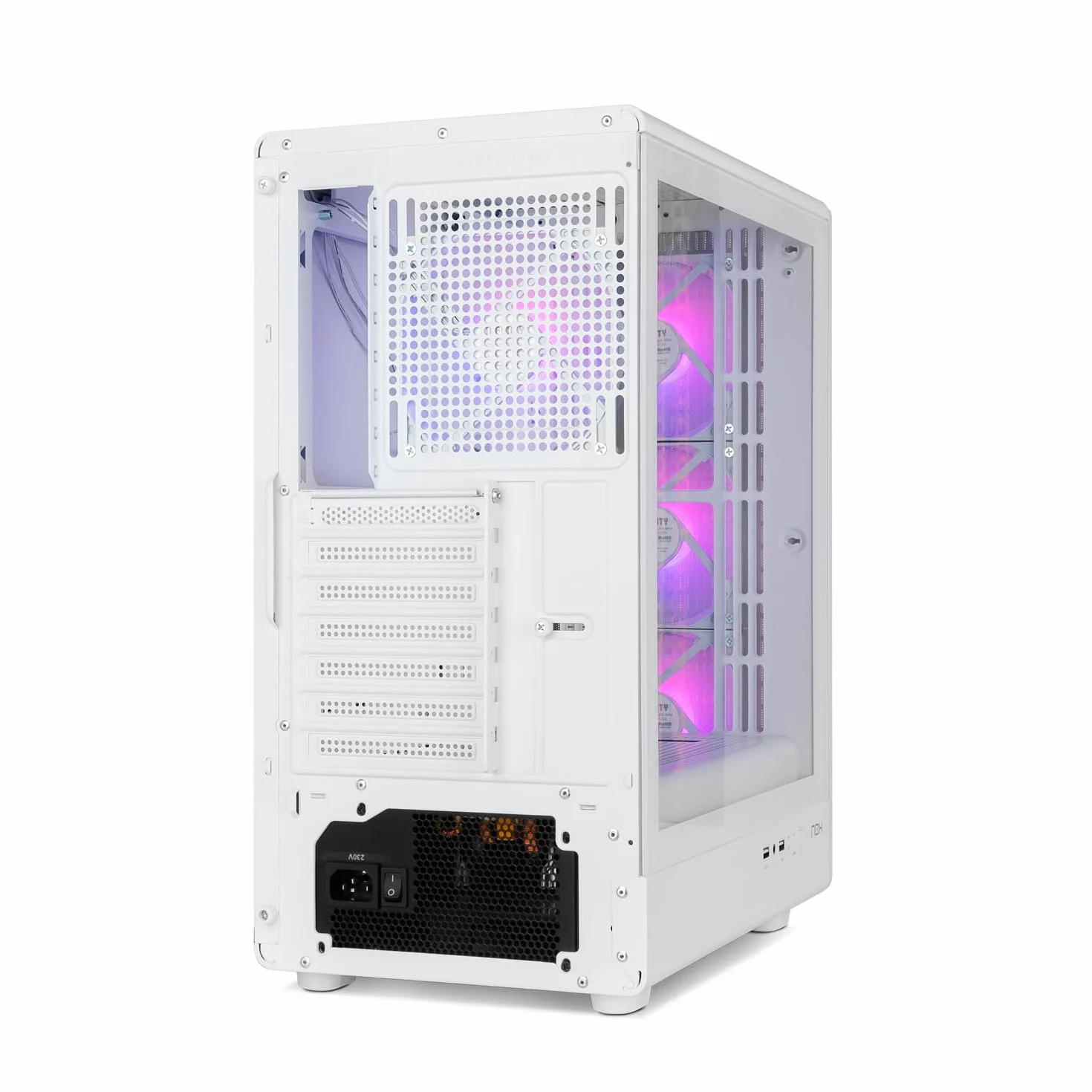NOX XTREME PRODUCTS INFINITY IOTA – Obudowa ATX Mid-Tower | M-ATX | ITX, Zawiera 4 wentylatory ARGB 120 mm, Mesh z przodu, Hartowane szkło z boku, USB 3.0, Wsparcie dla GPU do 330 mm, Biały