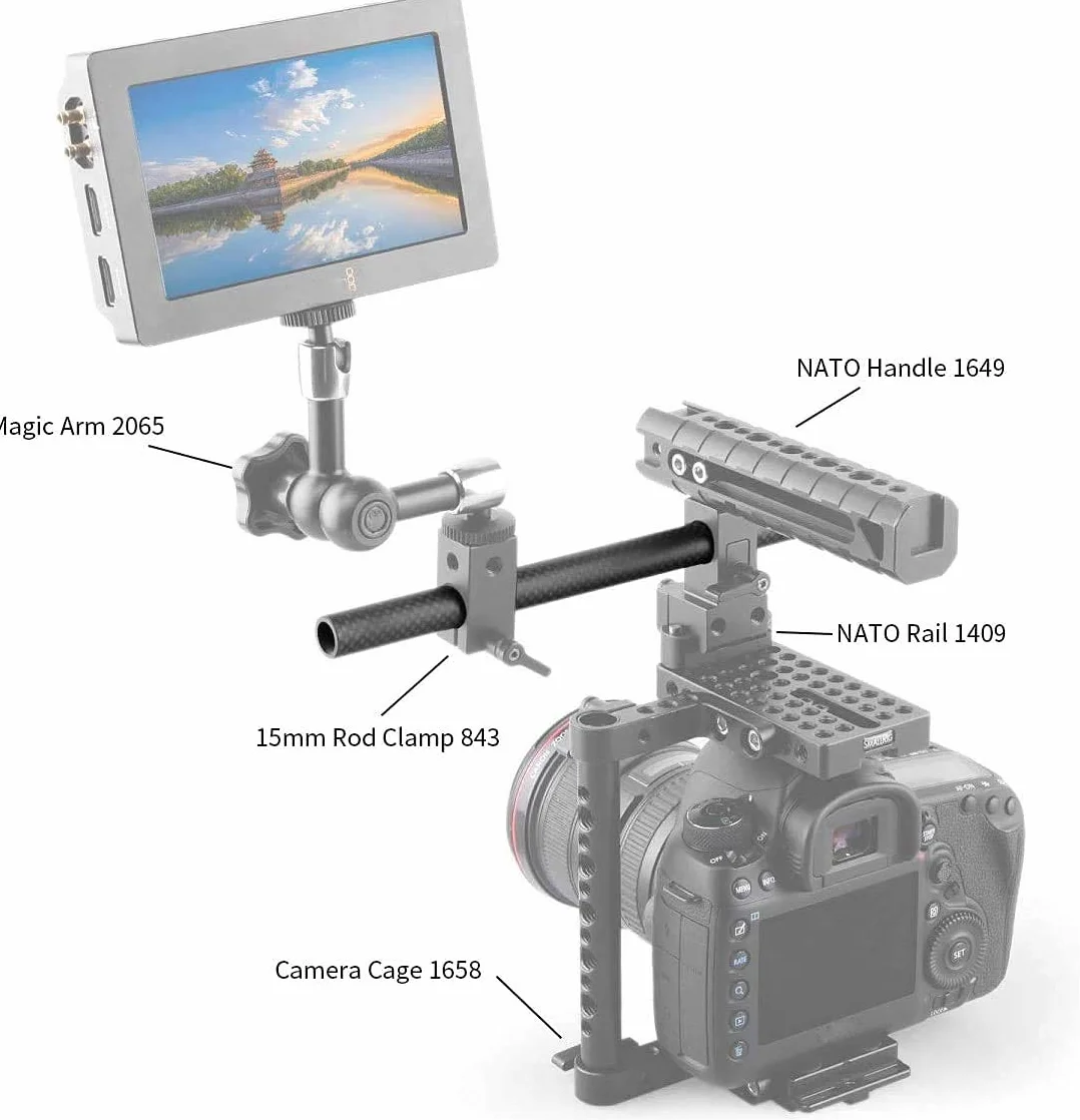 SMALLRIG Pręty z włókna węglowego15 mm (9 cali) do systemu wsporników prętów 15 mm, mocowanie LCD, podkładka na ramię, wspornik obiektywu, śledzenie ostrości 15 mm - 1690