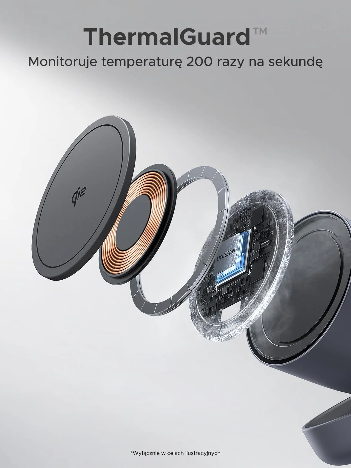 UGREEN Zapix 2 w 1 Magnetyczna ładowarka Bezprzewodowa 15W, stacja ładowania iPhone'a z certyfikatem Qi2, kompatybilna z MagSafe dla serii iPhone 17/16/15/14/13/12 i AirPods, z kablem 1m – Czarny