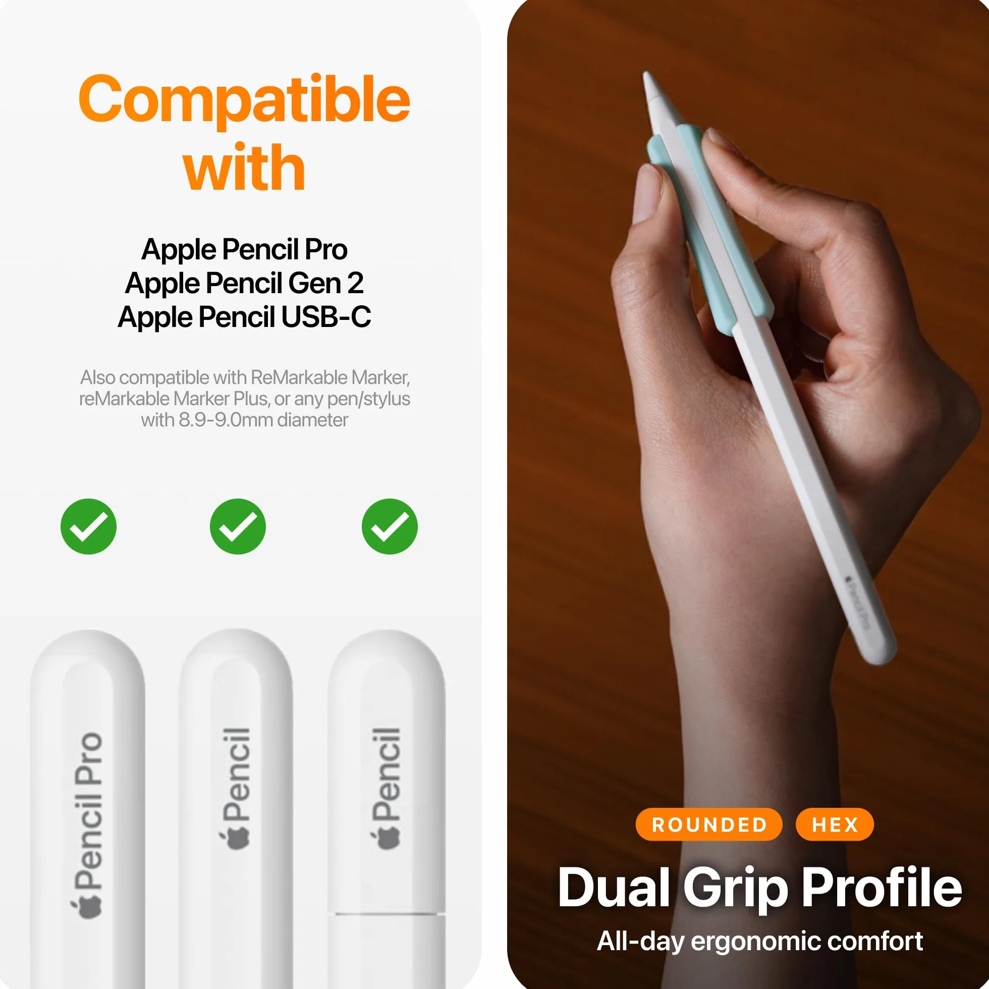 NimbleGrip 2 Ergonomiczny uchwyt premium, kompatybilny z Apple Pencil 2 i Apple Pencil USB-C (otwarta strona, lawenda)