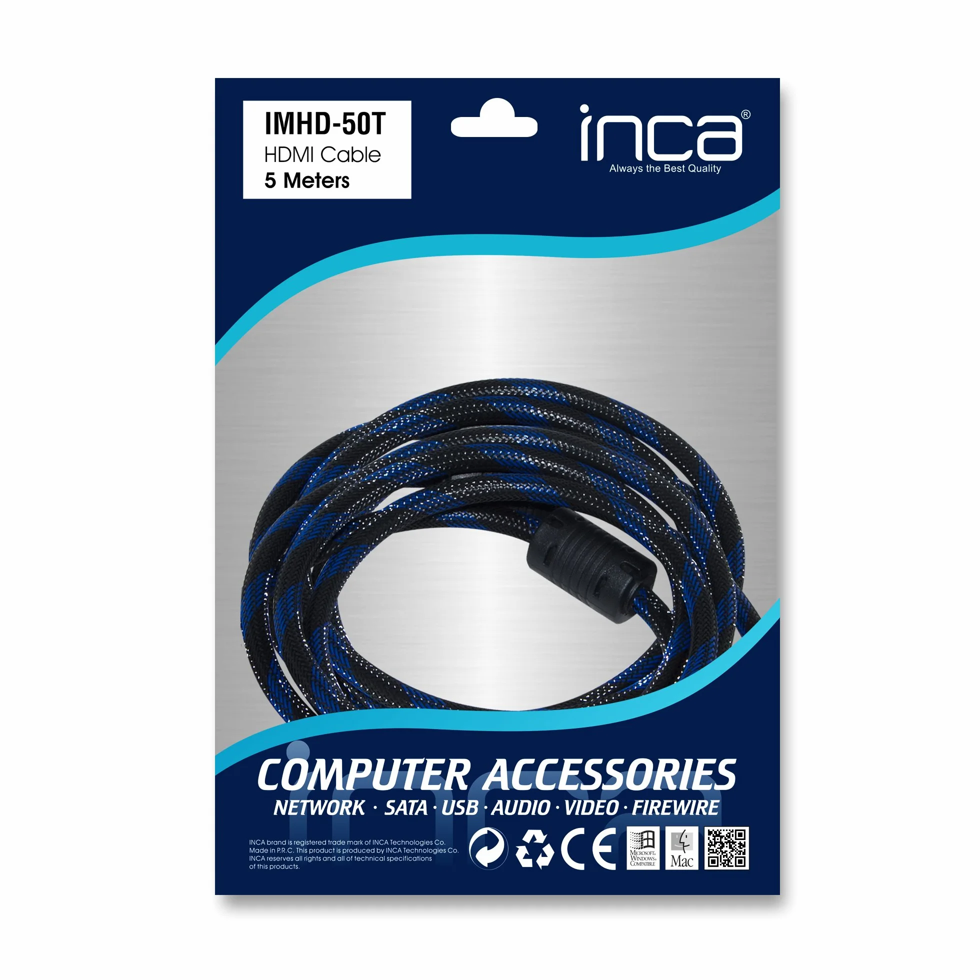 INCA IMHD-50T Kabel HDMI 1.4 o wysokiej prędkości, 4K i 3D, 5 m