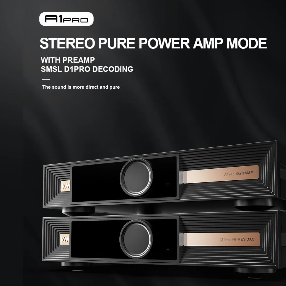 SMSL VMV A1pro Wzmacniacz mocy z azotku galu, tryb stereo/mono, 4x moc, układ Hi-End PGA2311, wejścia XLR/RCA, pozłacane, kompatybilne z przedwzmacniaczem D1pro DAC