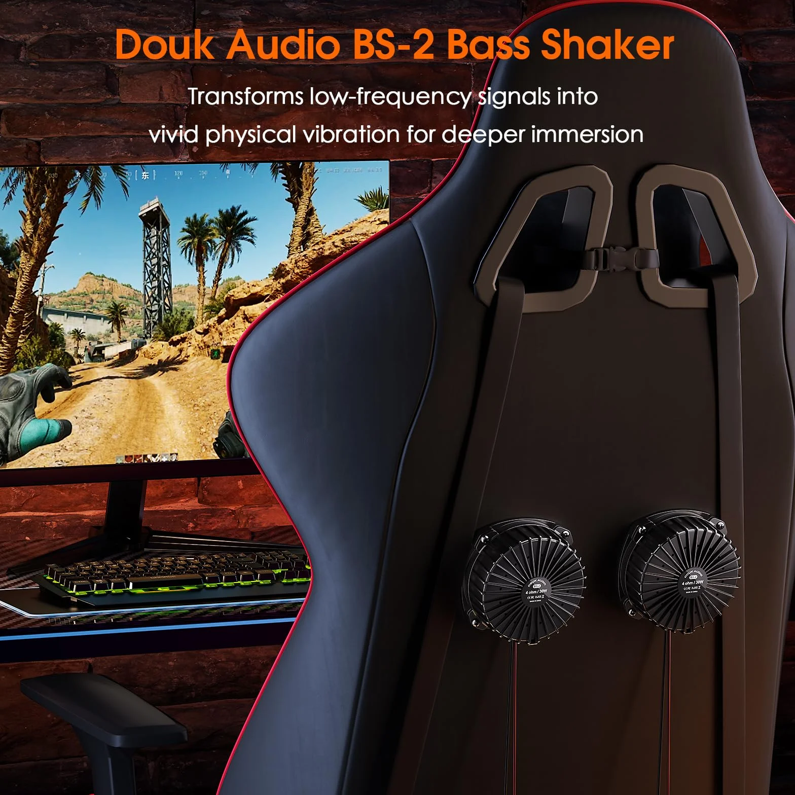 Douk Audio BS-2 Bass Shaker Przetwornik taktyczny | Głośnik niskotonowy subwoofer, kino domowe, samochód audio, wrażenia wibracyjne w fotelu gamingowym