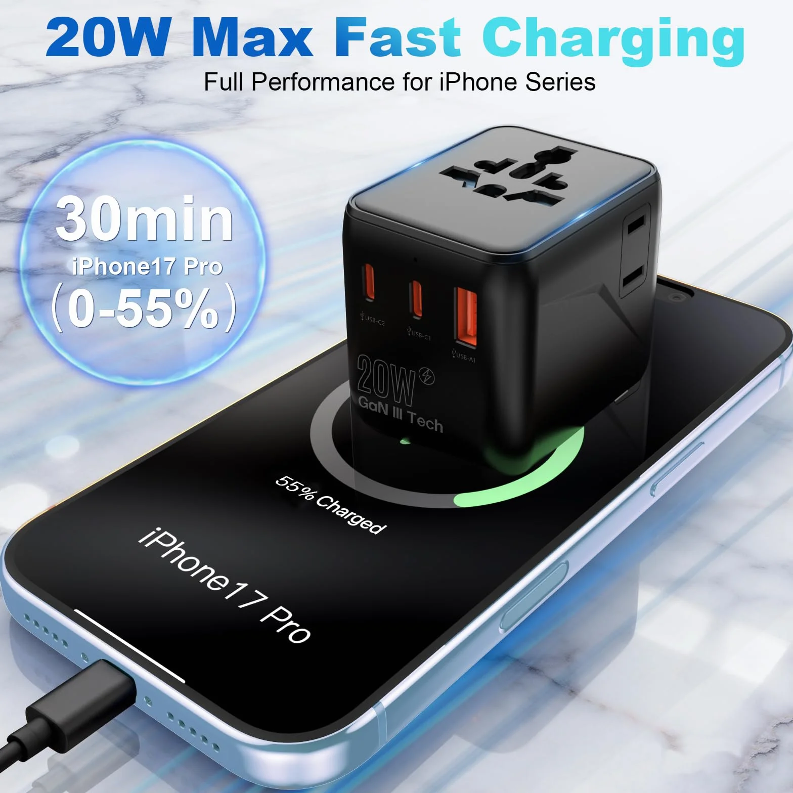 Uniwersalny adapter podróżny 20 W, międzynarodowy adapter podróżny