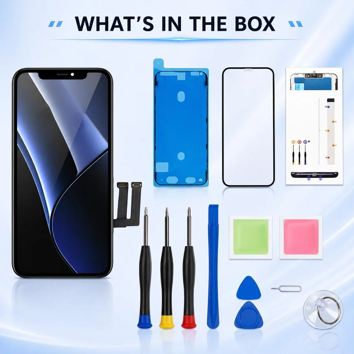 LMQ Zamiennik ekranu LCD do iPhone'a 11 6,1 cala, montaż ramki, wyświetlacz LCD i ekran dotykowy 3D z zestawem narzędzi naprawczych do A2111, A2223, A2221, z wodoodpornym klejem do szkła hartowanego