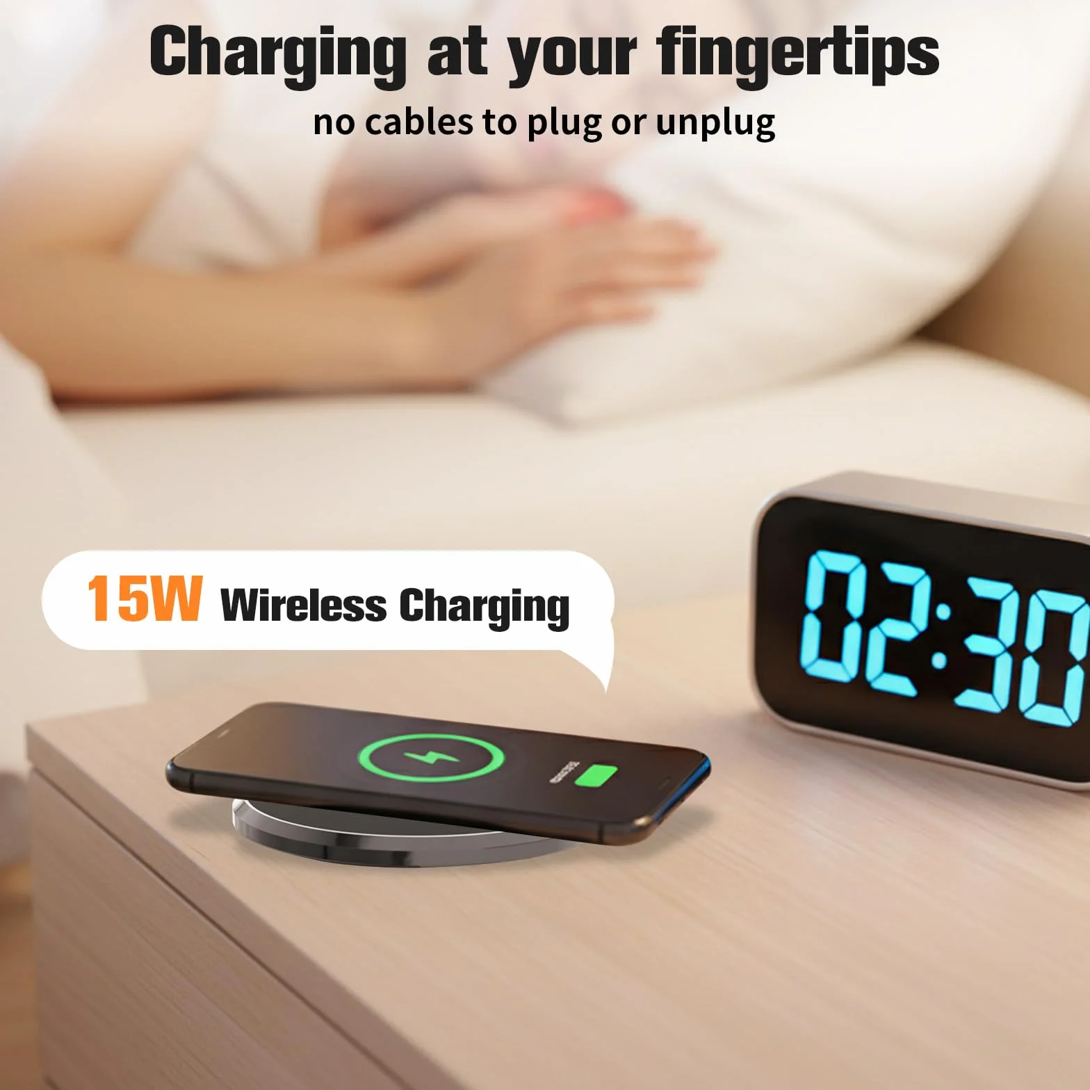 3-krotne wpuszczane gniazdko, z bezprzewodową ładowarką 15 W, 1 USB C, 1 USB-A, wpuszczane gniazdko kuchenne, kabel 1,5 m, do biura, kuchni, sypialni, średnica 120 mm