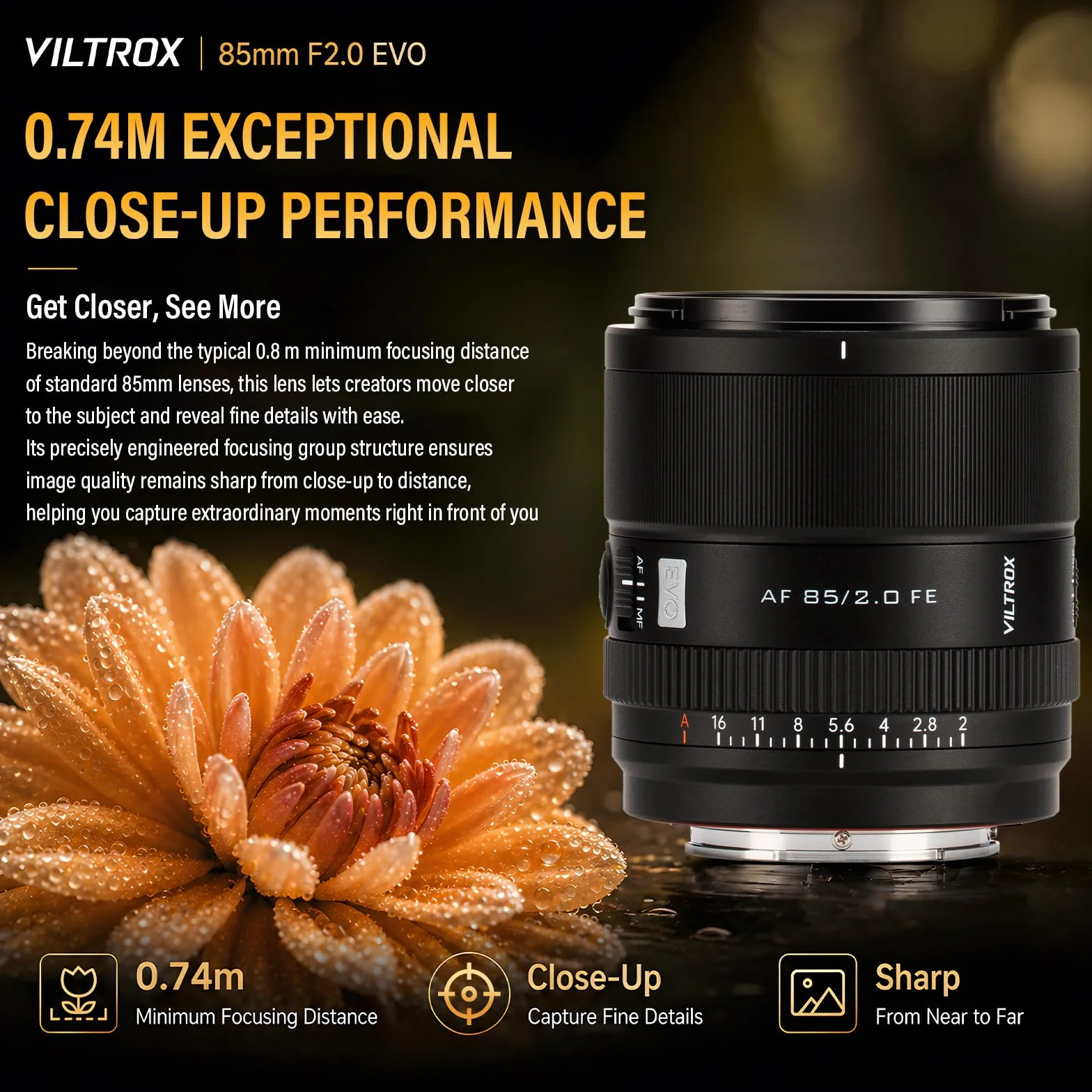 VILTROX 85 mm F2.0 EVO FE Mount obiektyw do aparatu Sony E Camera Lenses Full Frame z dużą przysłoną autofokus do Sony A93 A7CII ZVE1 A7RV FX3 A1 A7C ZV-E10II FX30 A6700 A5000