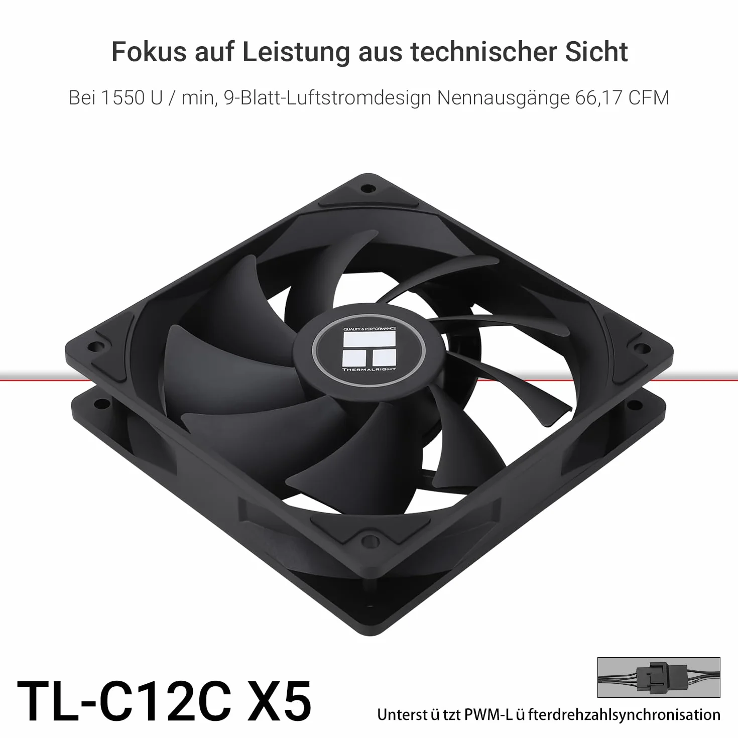 TR-Thermalright TL-C12C X5 wentylator CPU PWM, 120 mm, cichy, 1550 RPM, czarny wentylator CPU, 5 sztuk, może być sparowany z obudową / chłodnicą procesora