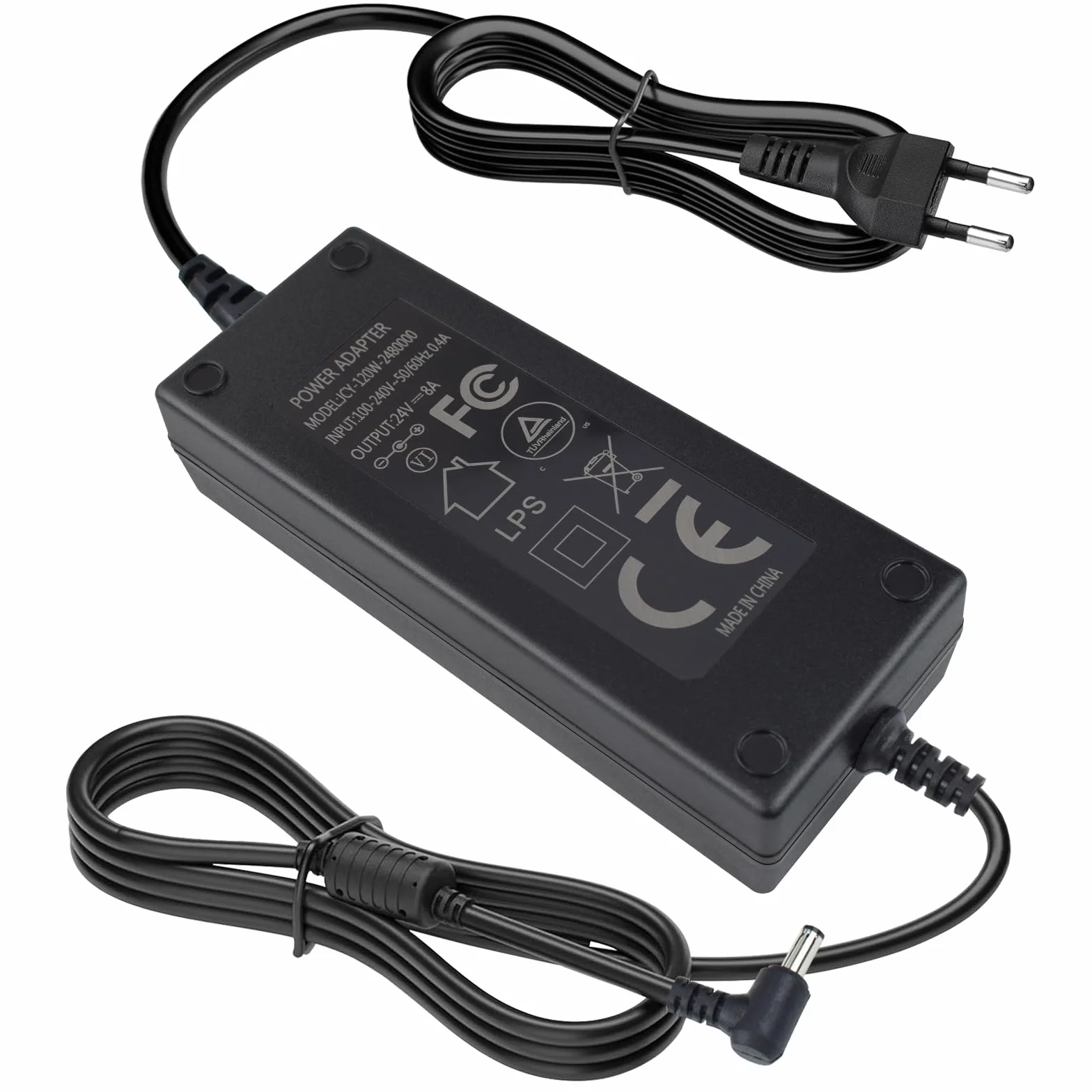 24 V, 8 A, zasilacz 192 W, konwerter napięcia AC 100-240 V na DC 24 V, uniwersalny zasilacz z wtyczką 5,5 x 2,5 mm do taśm LED, kamery monitorującej, monitora LCD