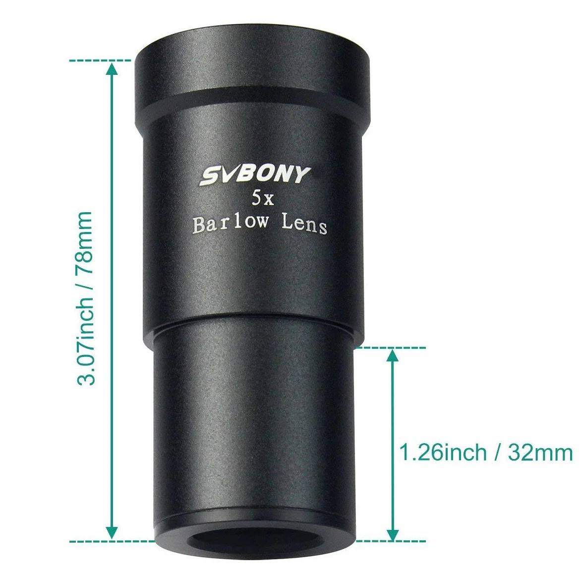 SVBONY Barlow obiektyw 12,7 x 3,2 cm metalowa w pełni powlekana optyka trzy elementy APO 5-krotne powiększenie do teleskopu okularu