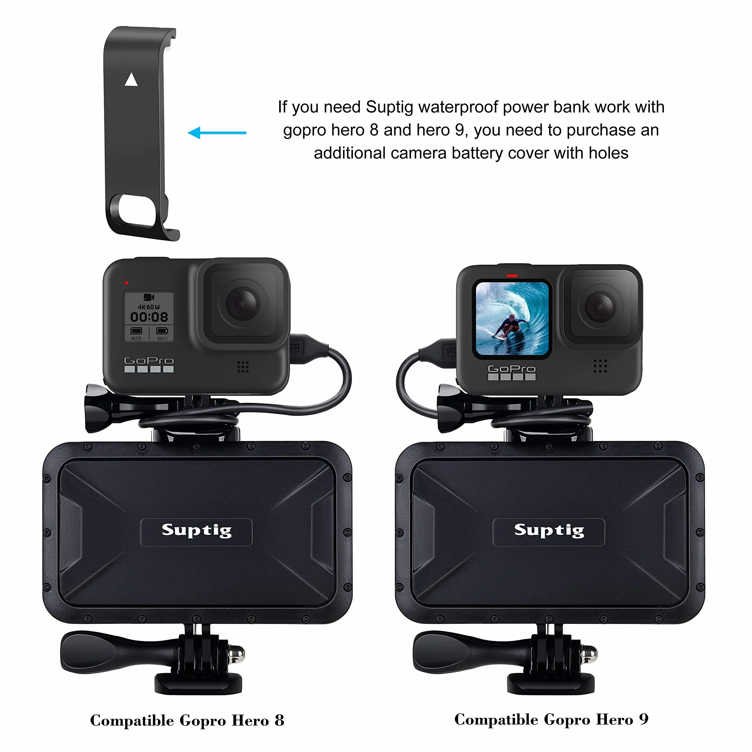 Suptig Przenośna ładowarka, wodoodporna bateria zewnętrzna 7800 mAh, kompatybilna z GoPro Hero13 Hero12 Hero12 Hero11 Hero10 Hero9 Hero8 Hero7 Hero6 Hero5 Hero4 Hero Session DJI Osmo AKASO