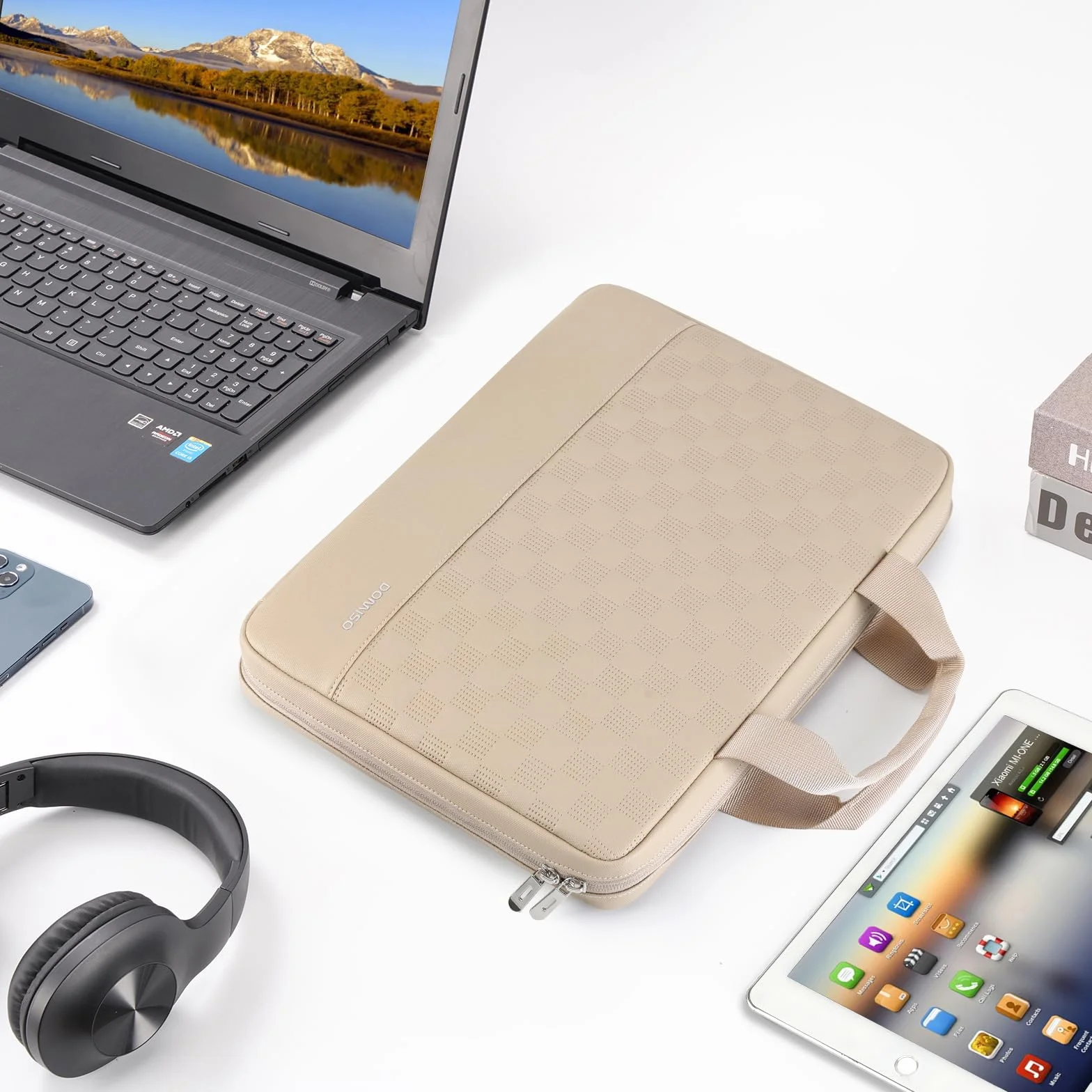 DOMISO Torba na laptop 17 cali, wodoszczelna osłona z uchwytem, etui do notebooka, PC Case do 17,3 cala Lenovo / HP / Acer / Chromebook / Dell / MSI, beżowa