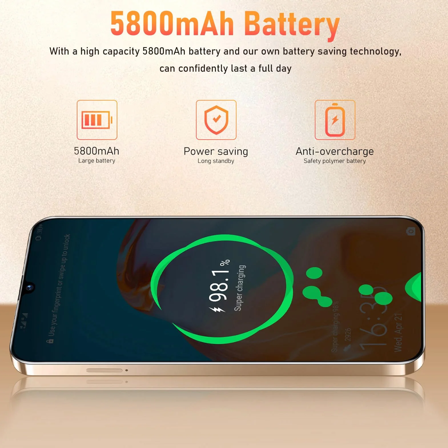 Cuifati 6,26 Cala Telefon Komórkowy, 4 GB RAM 64 GB ROM, 16MP AI Camera, Metalowa Konstrukcja Ramy, Bateria 5800 MAh, rozdzielczość 720x1600, Odblokowanie Twarzy, Smartfon na 8.1 z (GOLD)