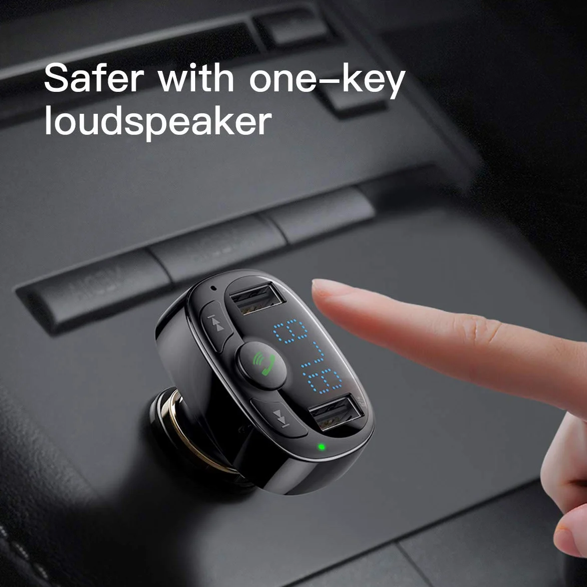 Baseus FM Transmitter T typed Bluetooth 2xUSB microSD (czarny)