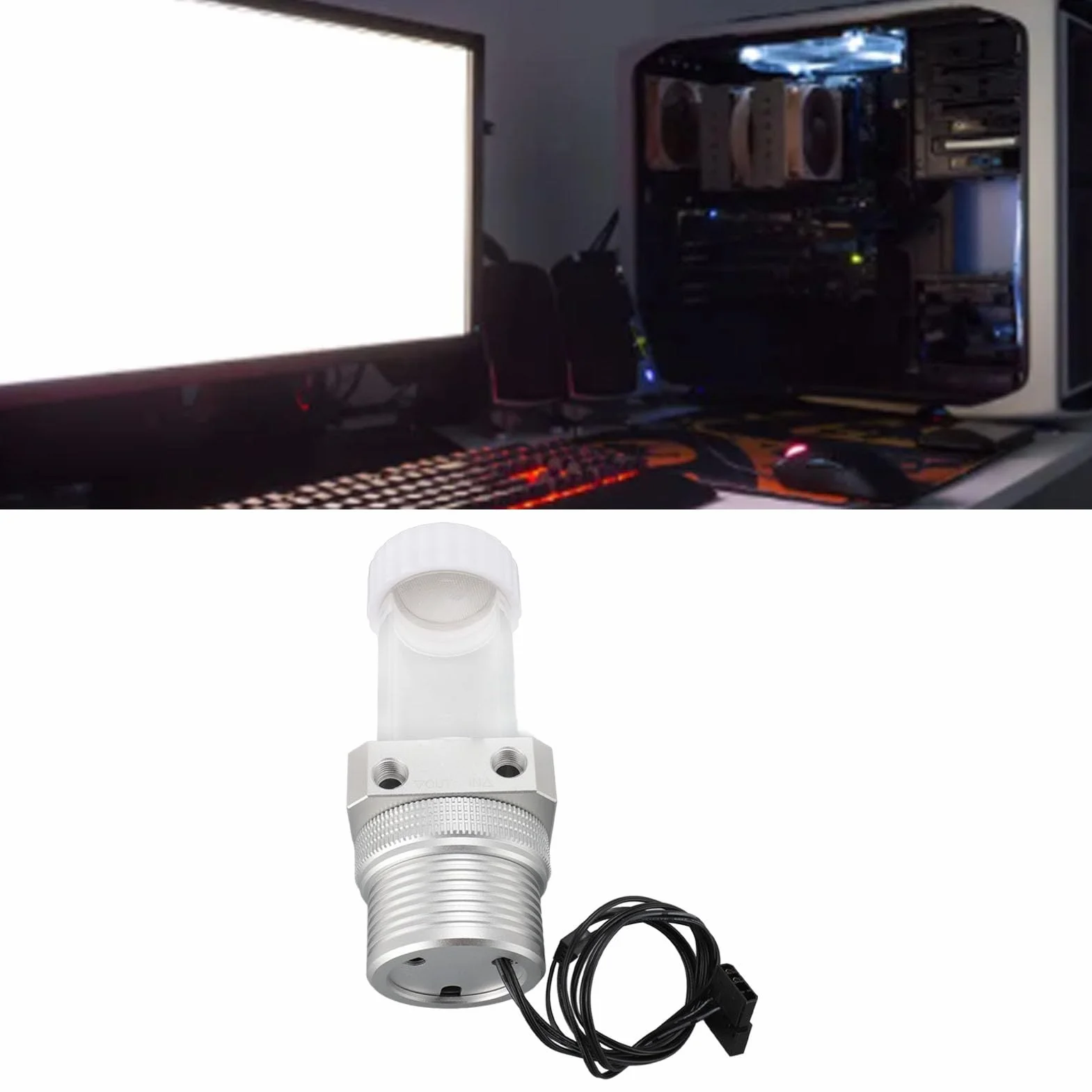 Zbiornik Pompy Chłodzącej wodę, Stop Aluminium z Filtrem 30 Mesh, Natężenie Przepływu 1100 L/h dla Układu Chłodzenia wodą Komputera PC (SILVER)