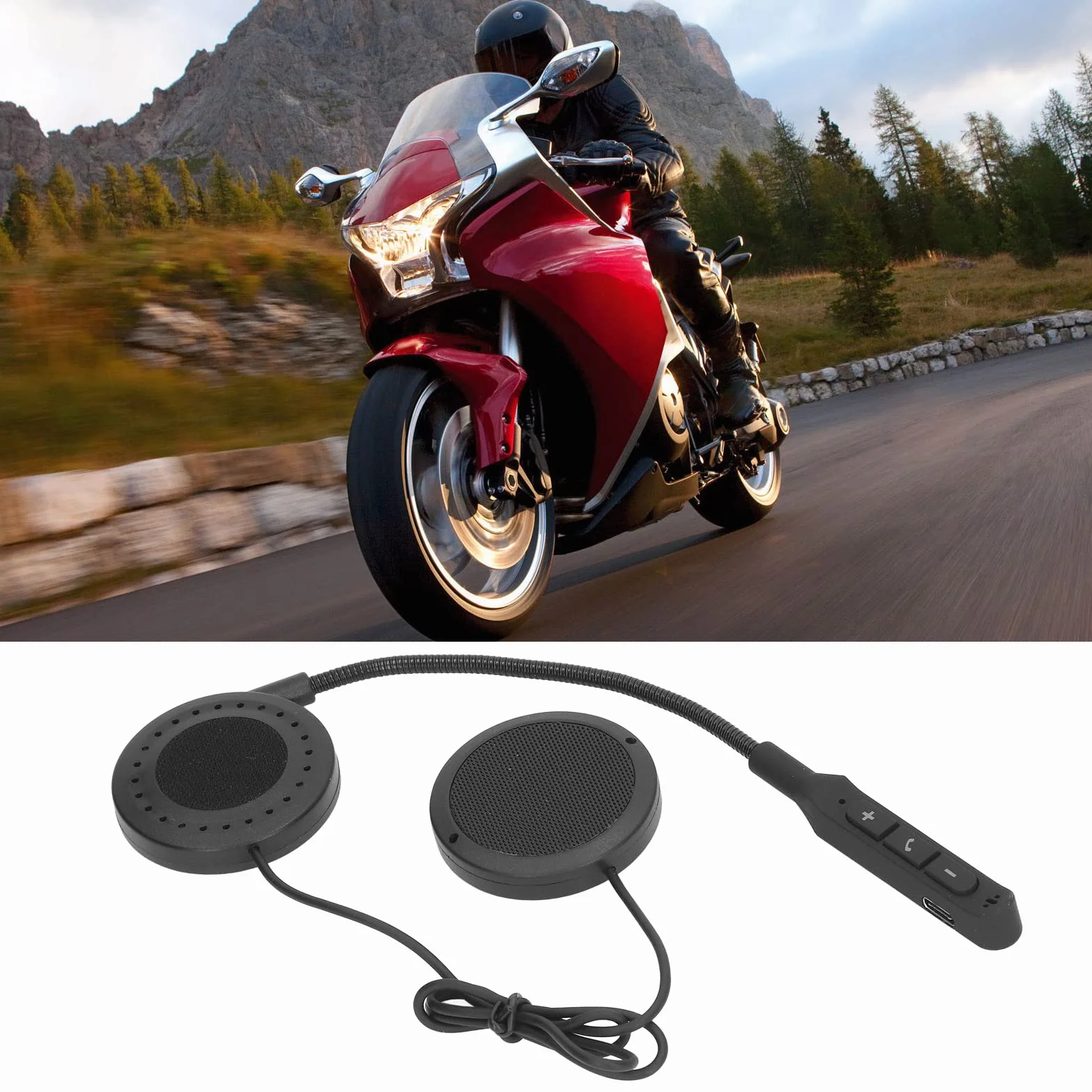 Zestaw Słuchawkowy Bluetooth do Kasku Motocyklowego, Wodoodporny Zestaw Głośnomówiący Muzyka Sterowanie Połączeniami Bluetooth 5.0